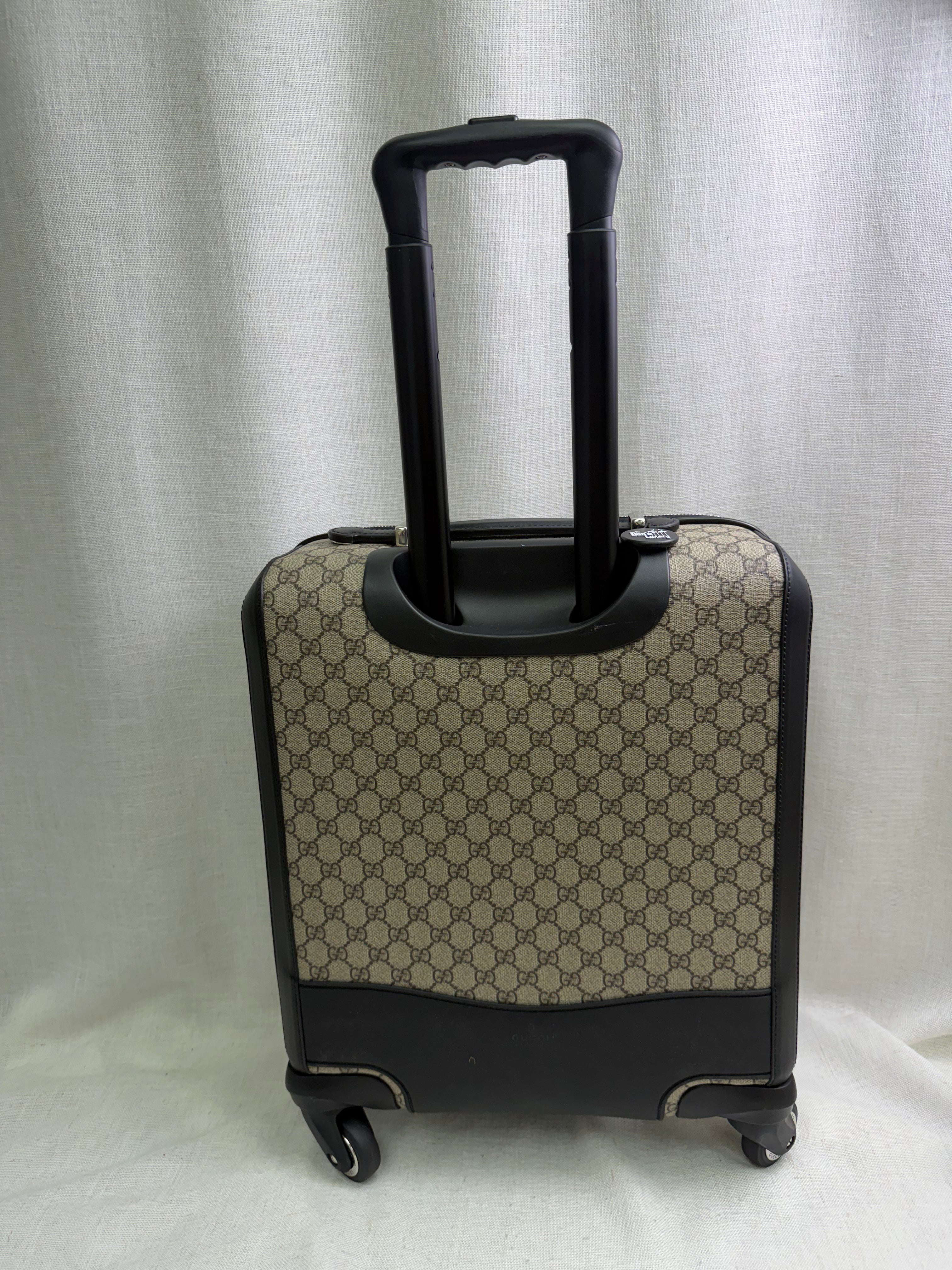 Gucci Beige GG Supreme Canvas & Black Leather Carry-On Trolley