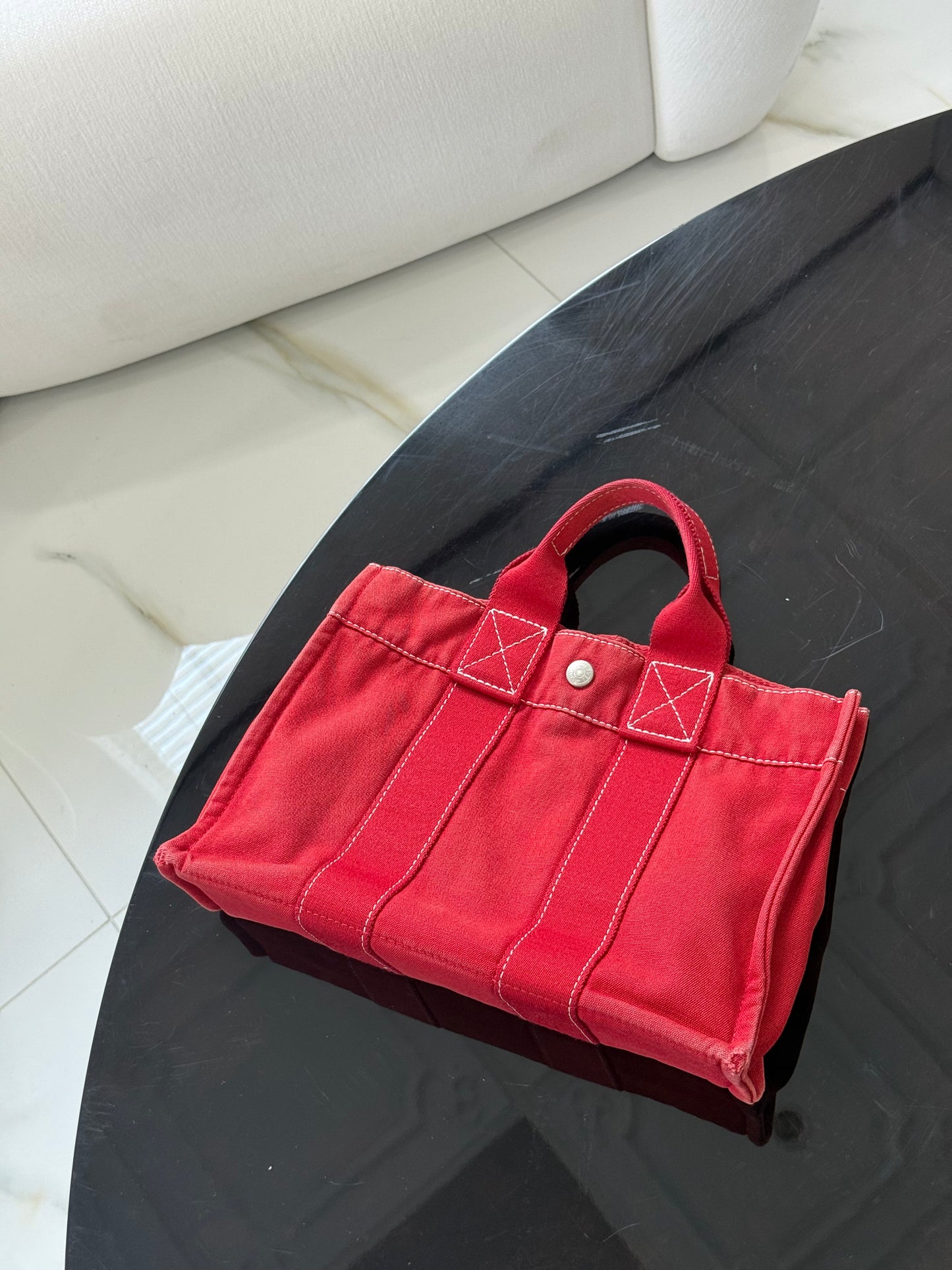 Hermes Red Canvas PM Handbag