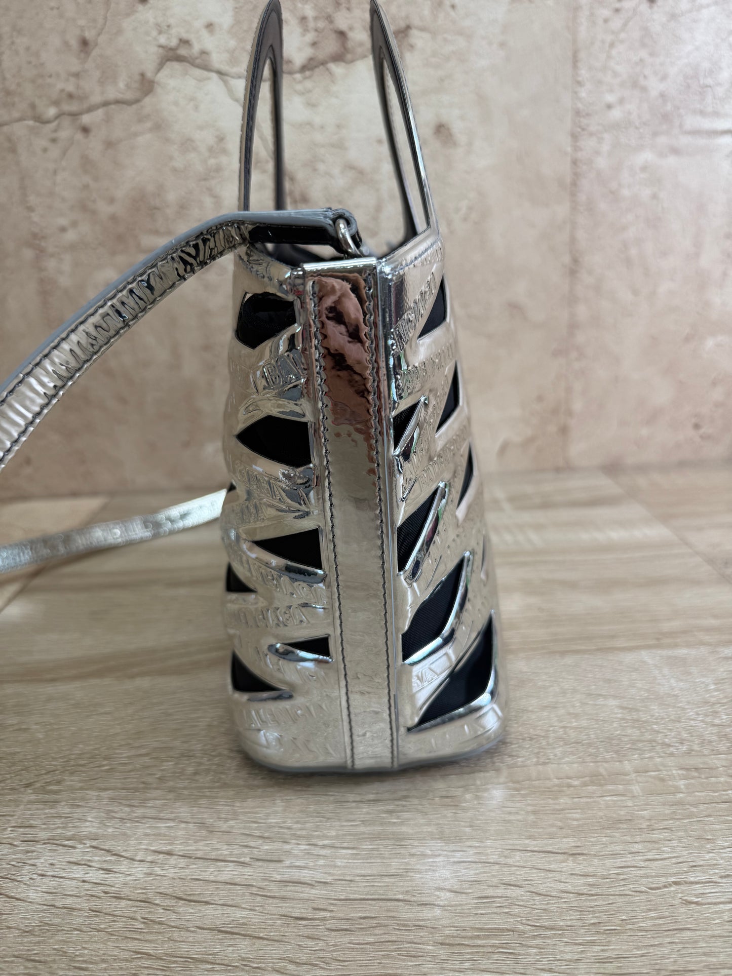 Balenciaga Metallic Silver Patent Leather Neo Basket Tote