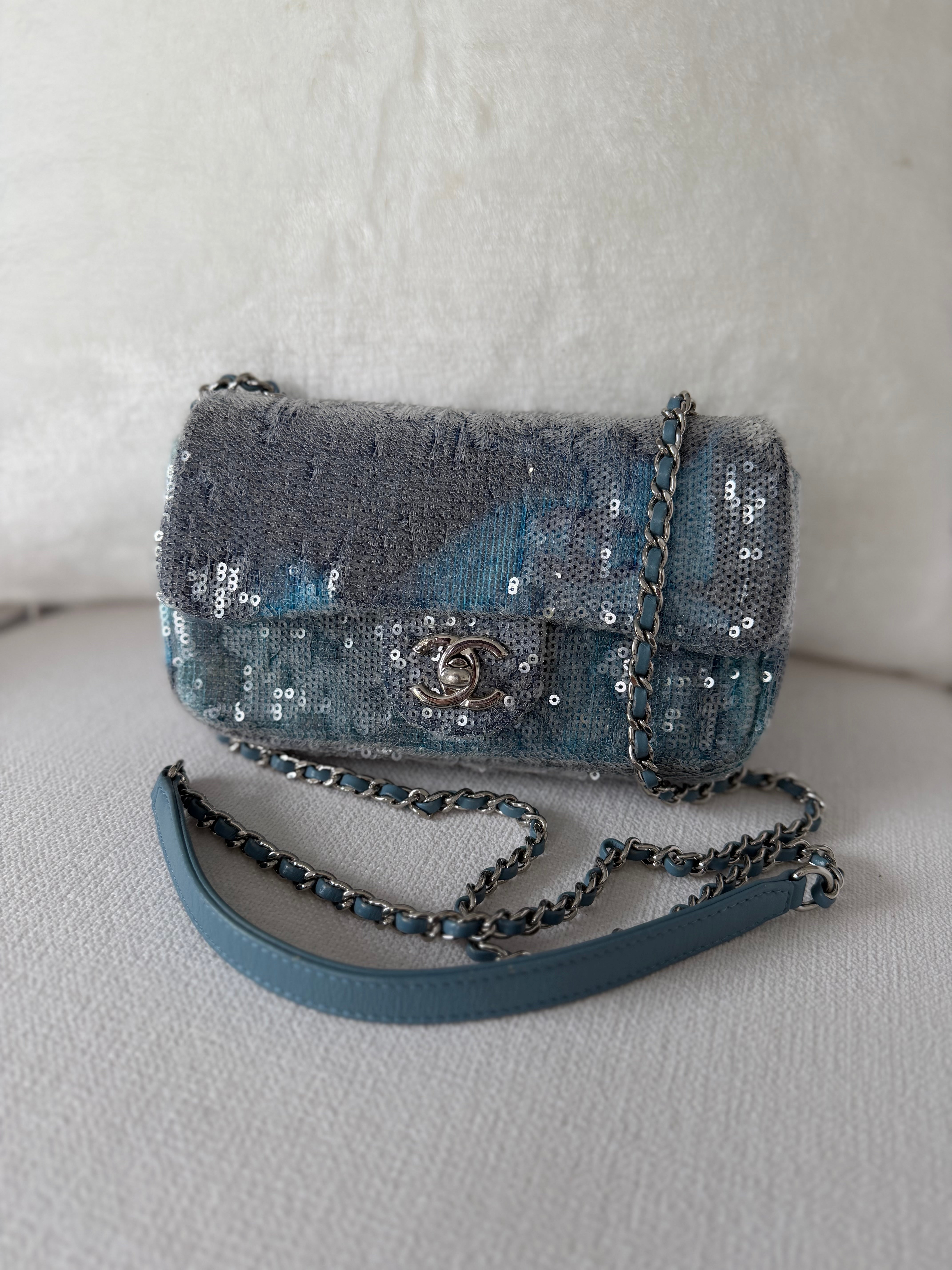 Chanel Blue Sequins Small Waterfall CC Flap Bag