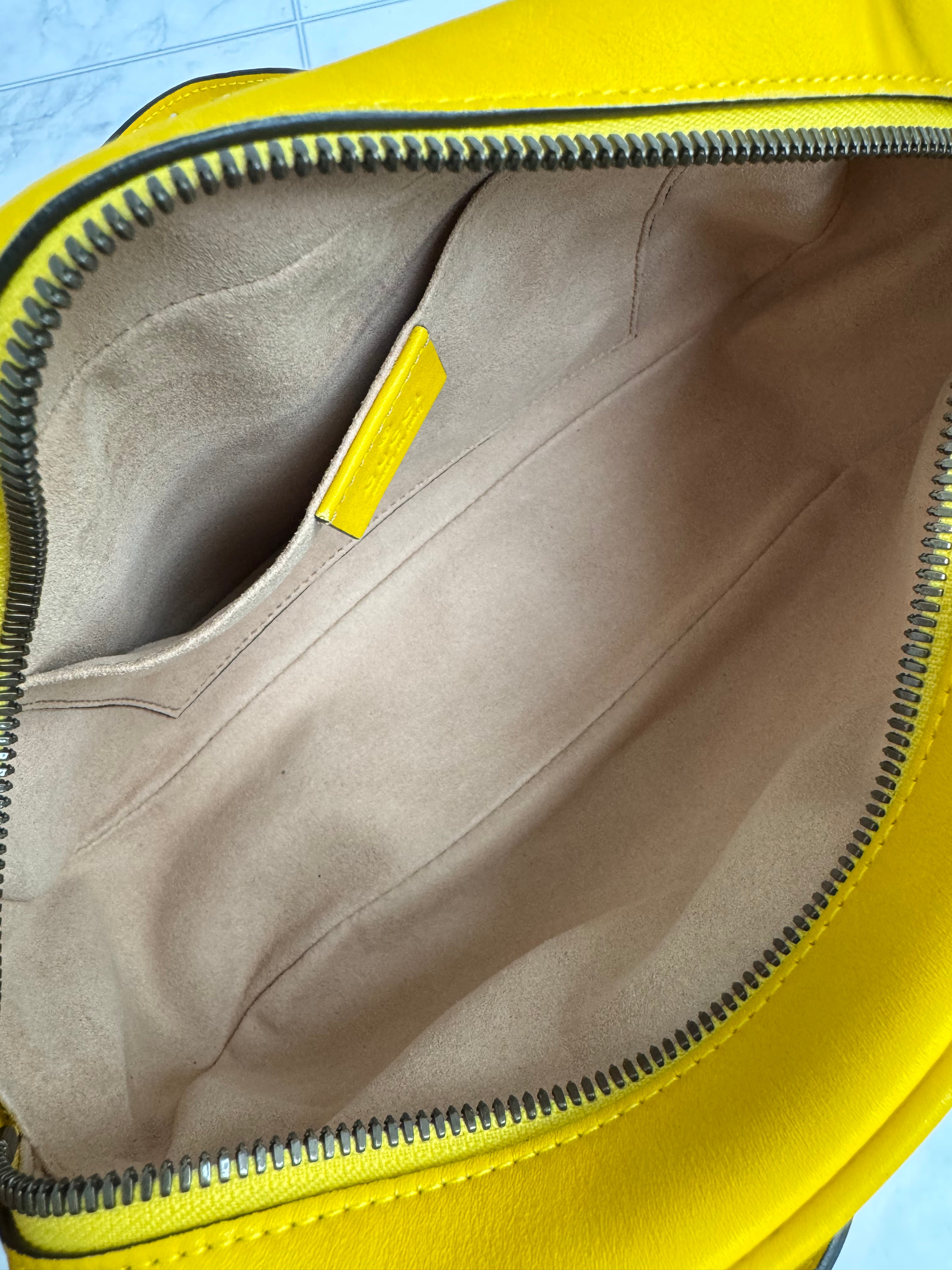 LIKE NEW - Gucci Yellow Chevron Quilted Leather GG Marmont Small Camera Crossbody Bag