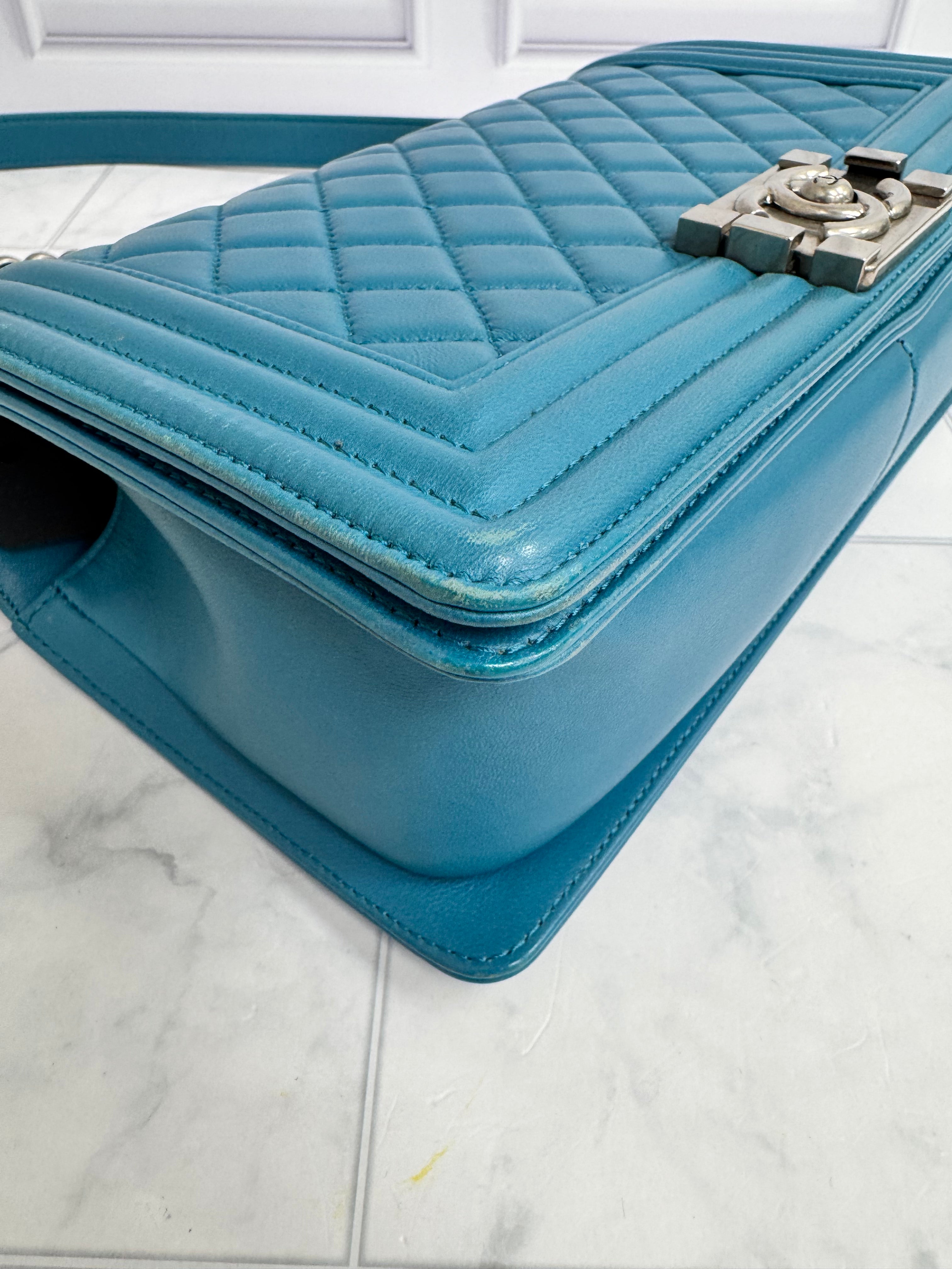 Chanel Turquoise Quilted Leather Medium Boy Flap Bag