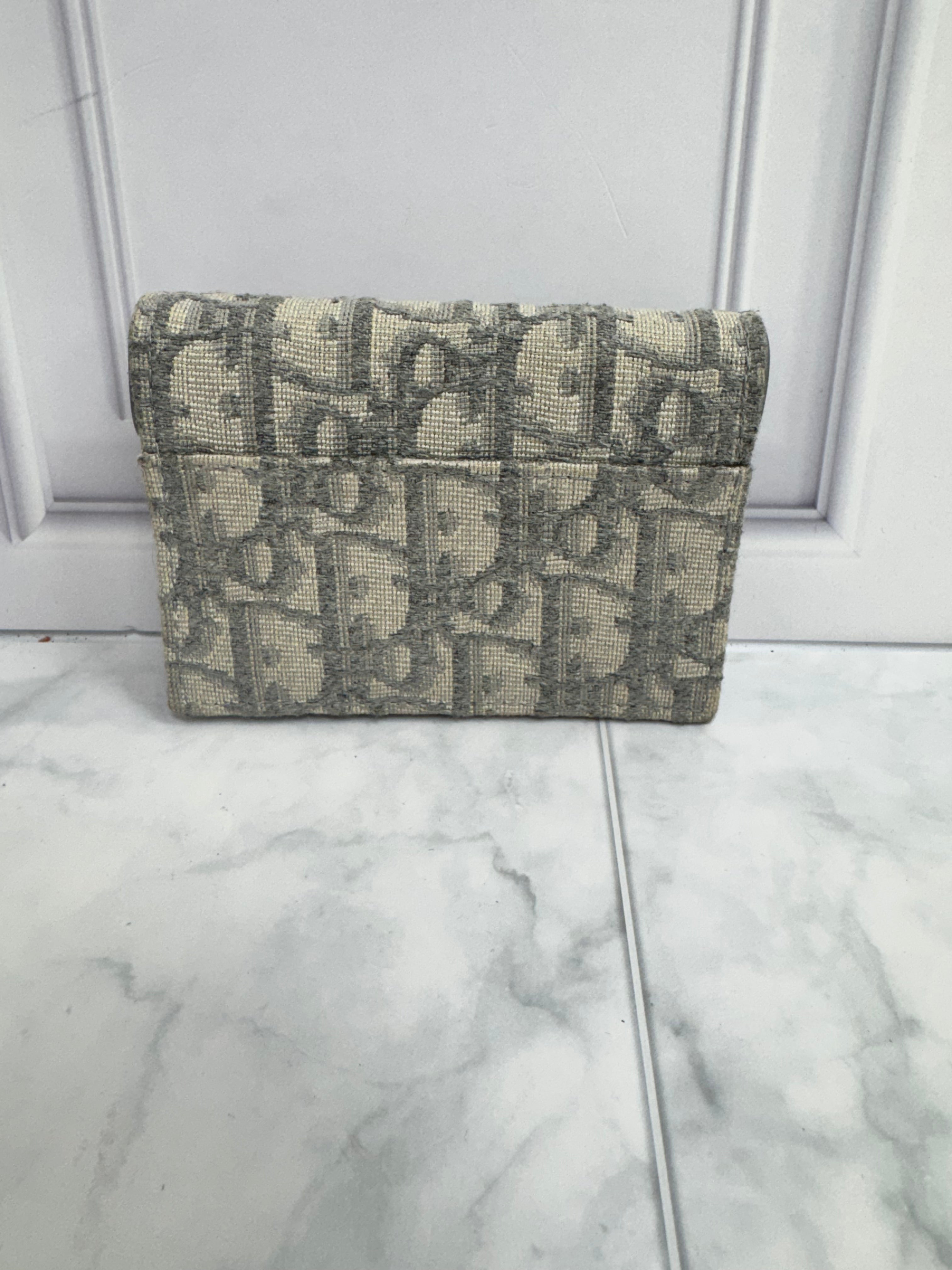 Christian Dior Grey Jacquard Canvas Saddle Card Holder
