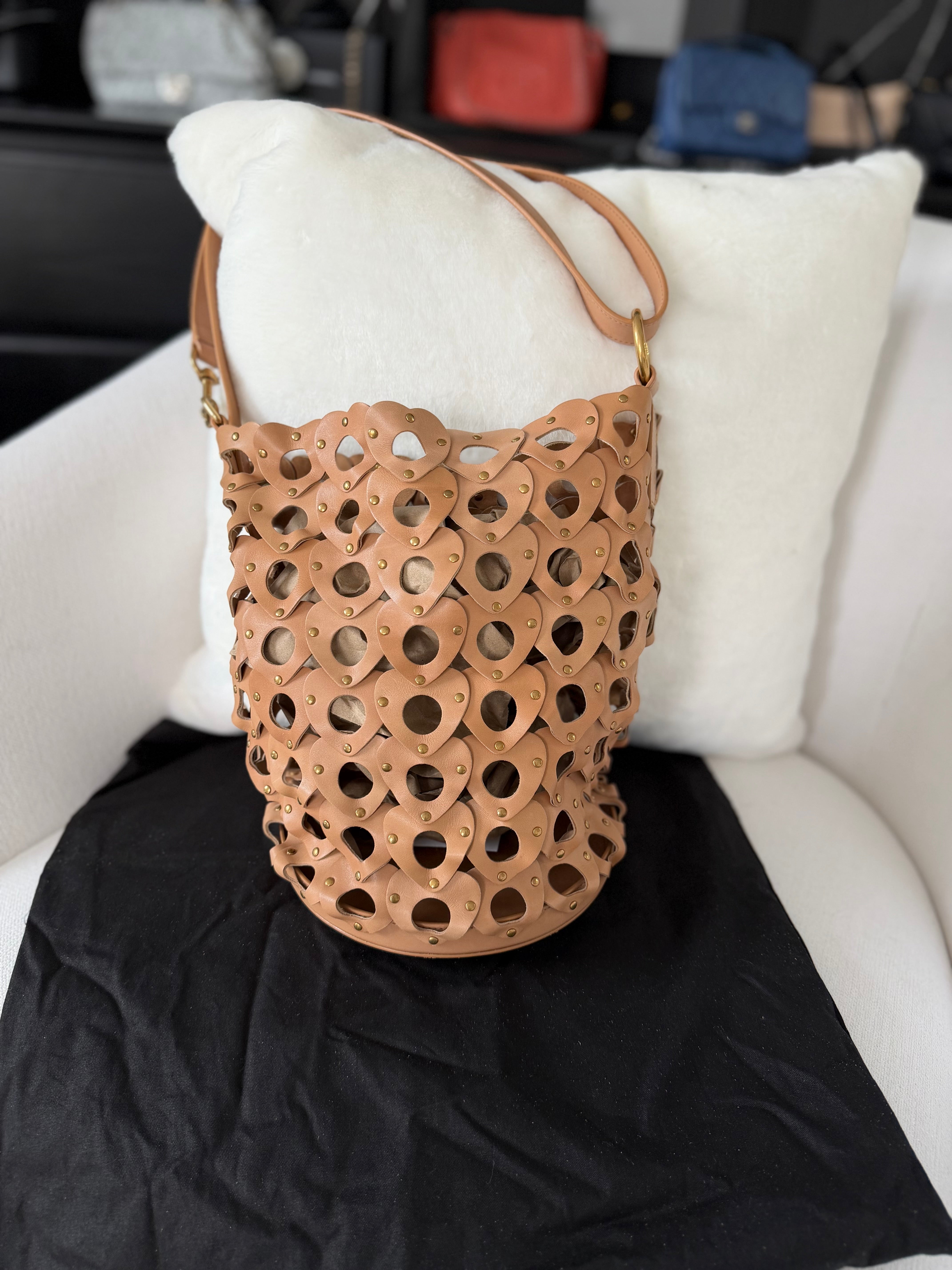 Saint Laurent YSL Vegetable Tanned Calfskin Studded Seau Coeur Bucket Bag