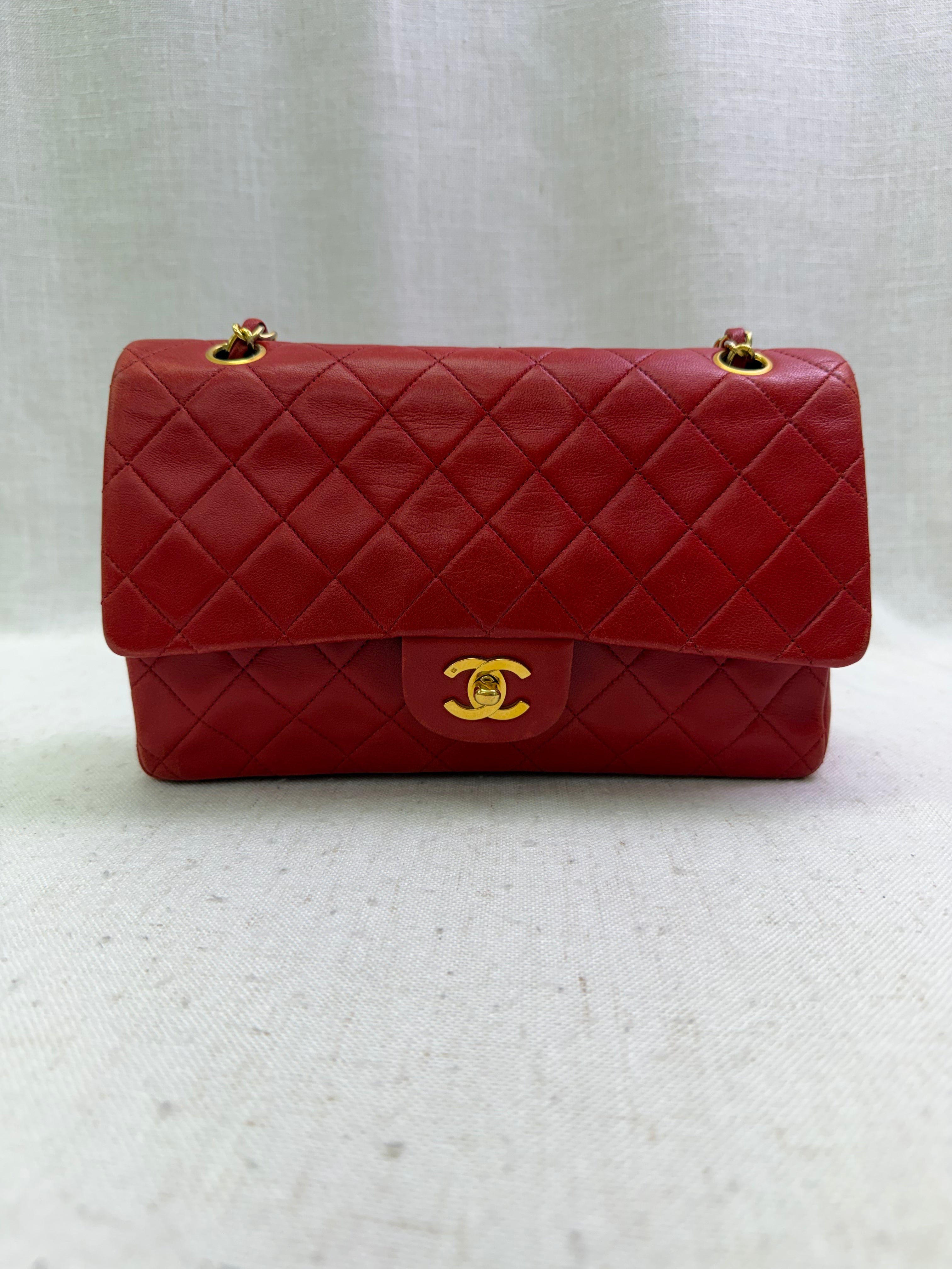 Chanel Red Quilted Lambskin Classic Medium Double Flap Bag