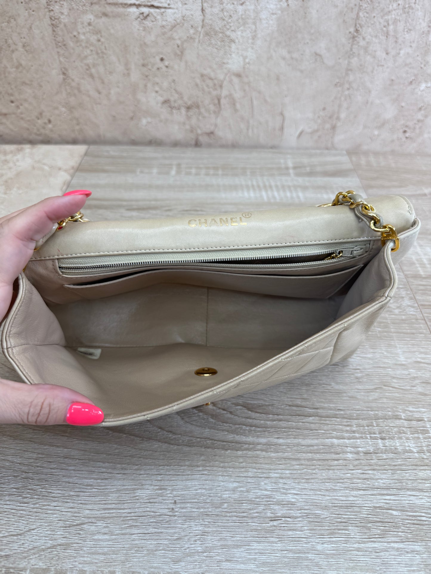 Chanel Beige Quilted Lambskin Single Flap Bag