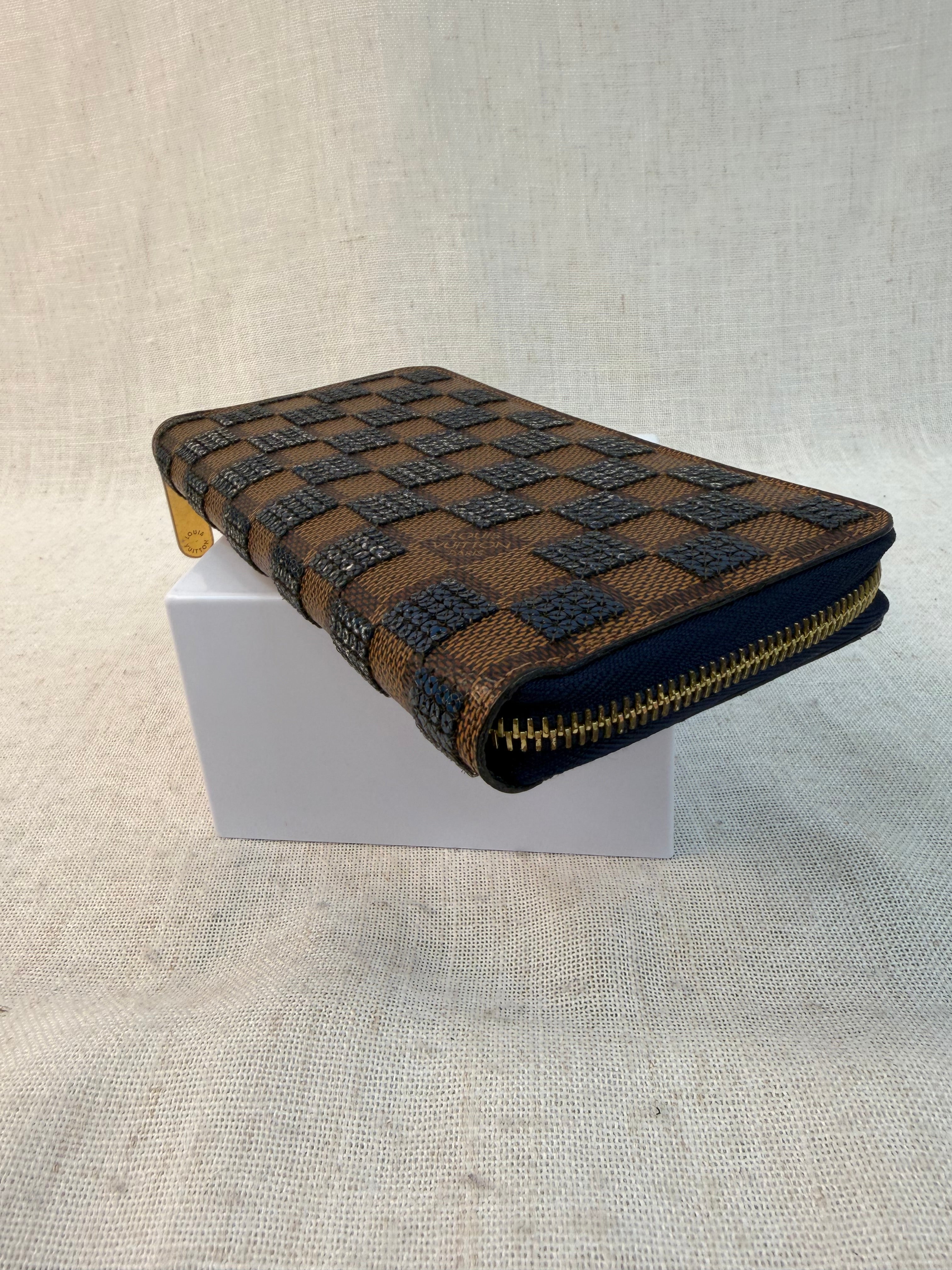 Louis Vuitton Limited Edition Damier Ebene Blue Sequin Zippy Wallet