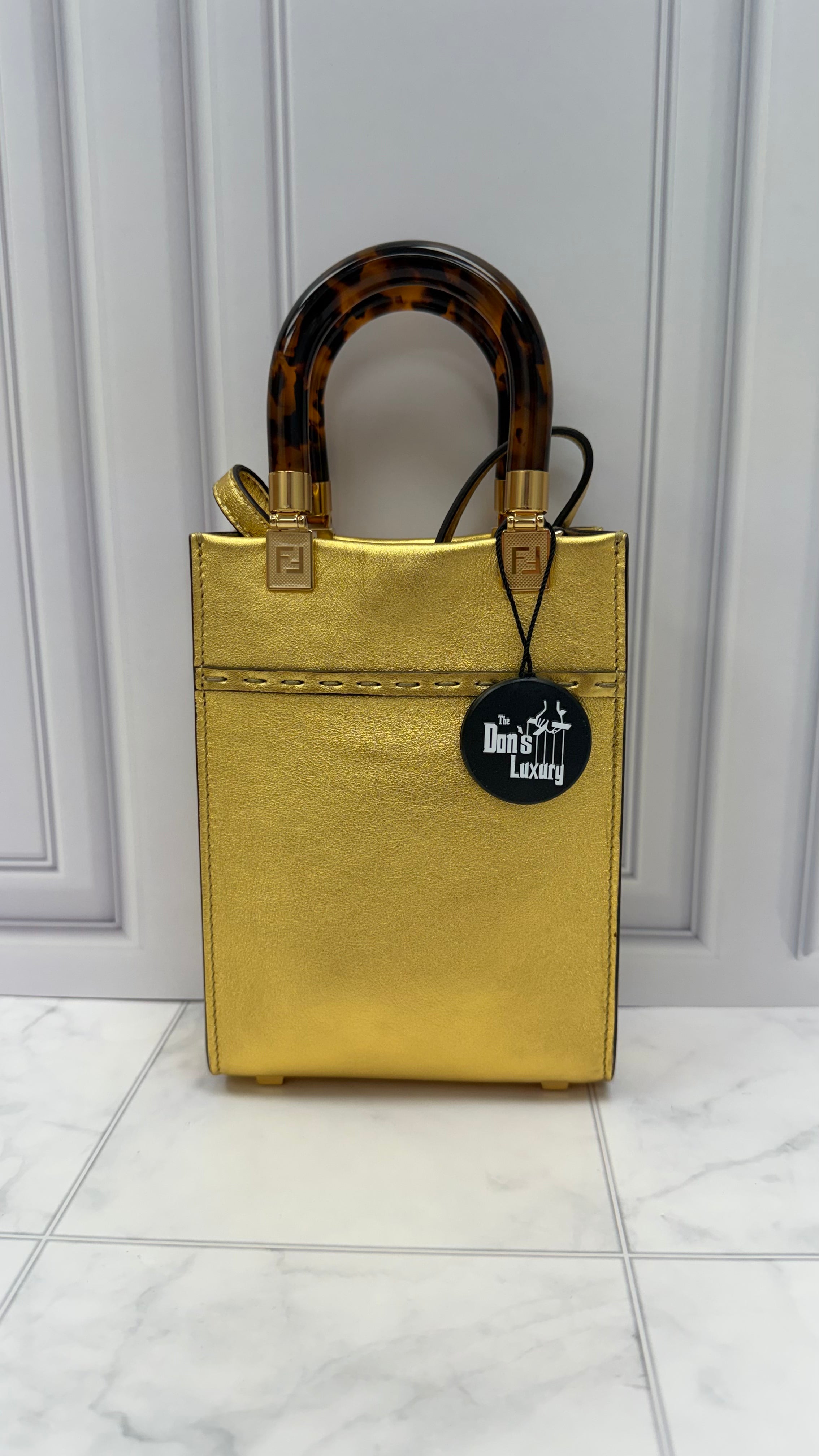 *DONS DROP* Fendi Gold Leather Mini Sunshine Shopper Tote