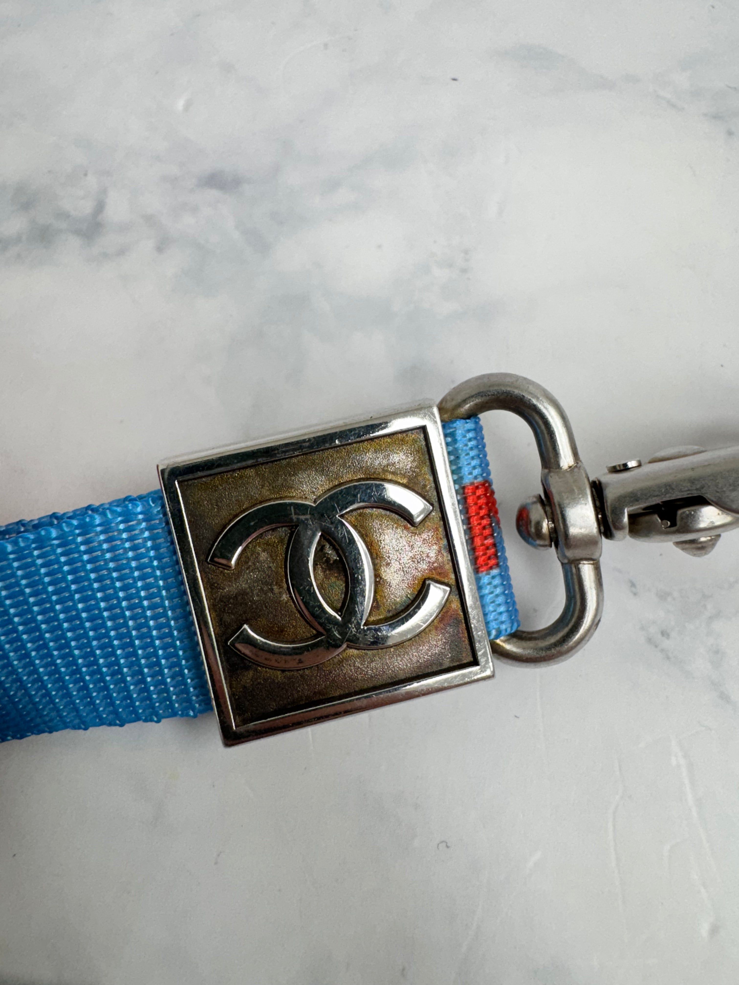 Chanel Baby Blue And Red Nylon Lanyard