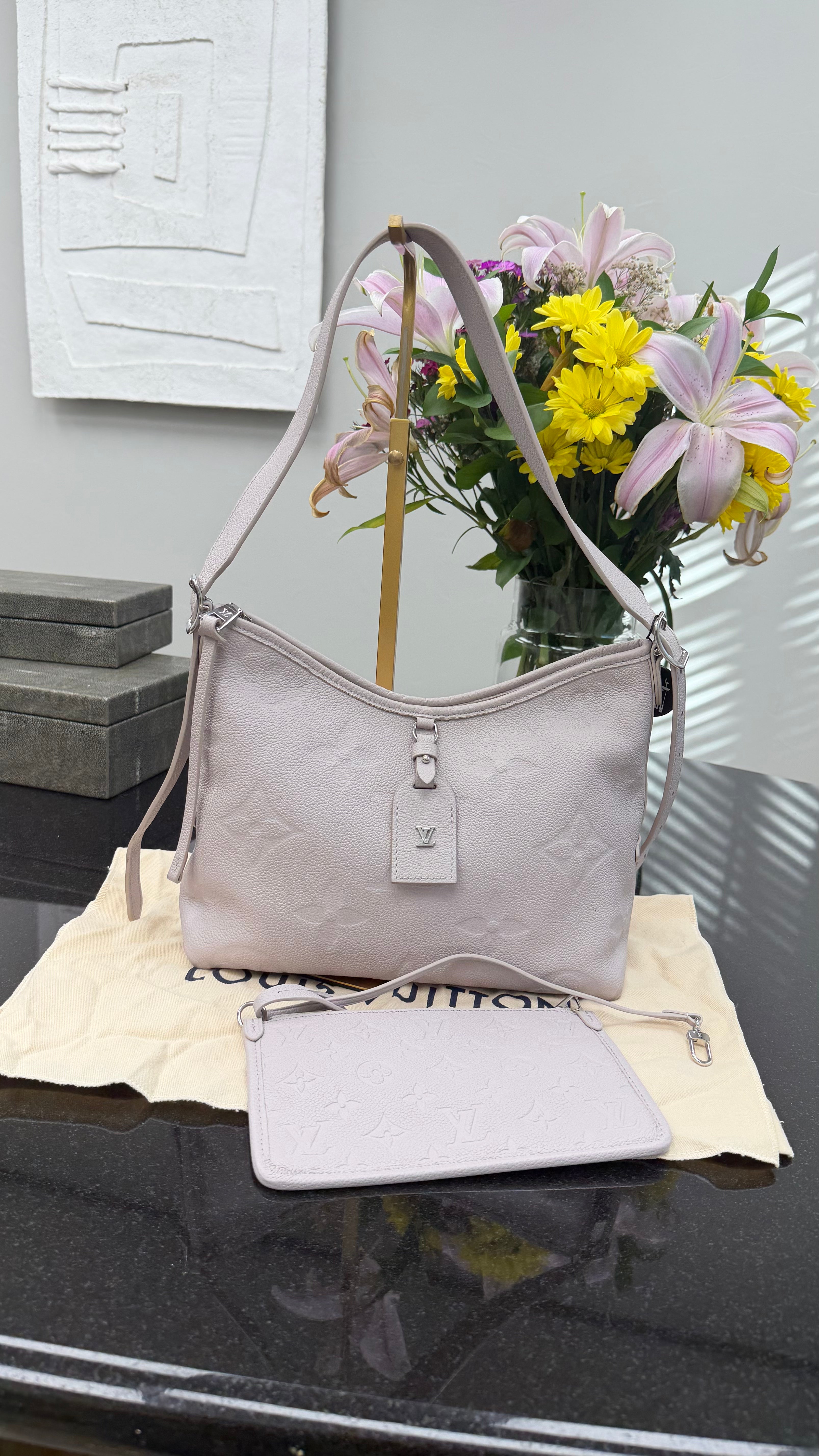 Louis Vuitton Light Grey Monogram Empreinte Carry All PM