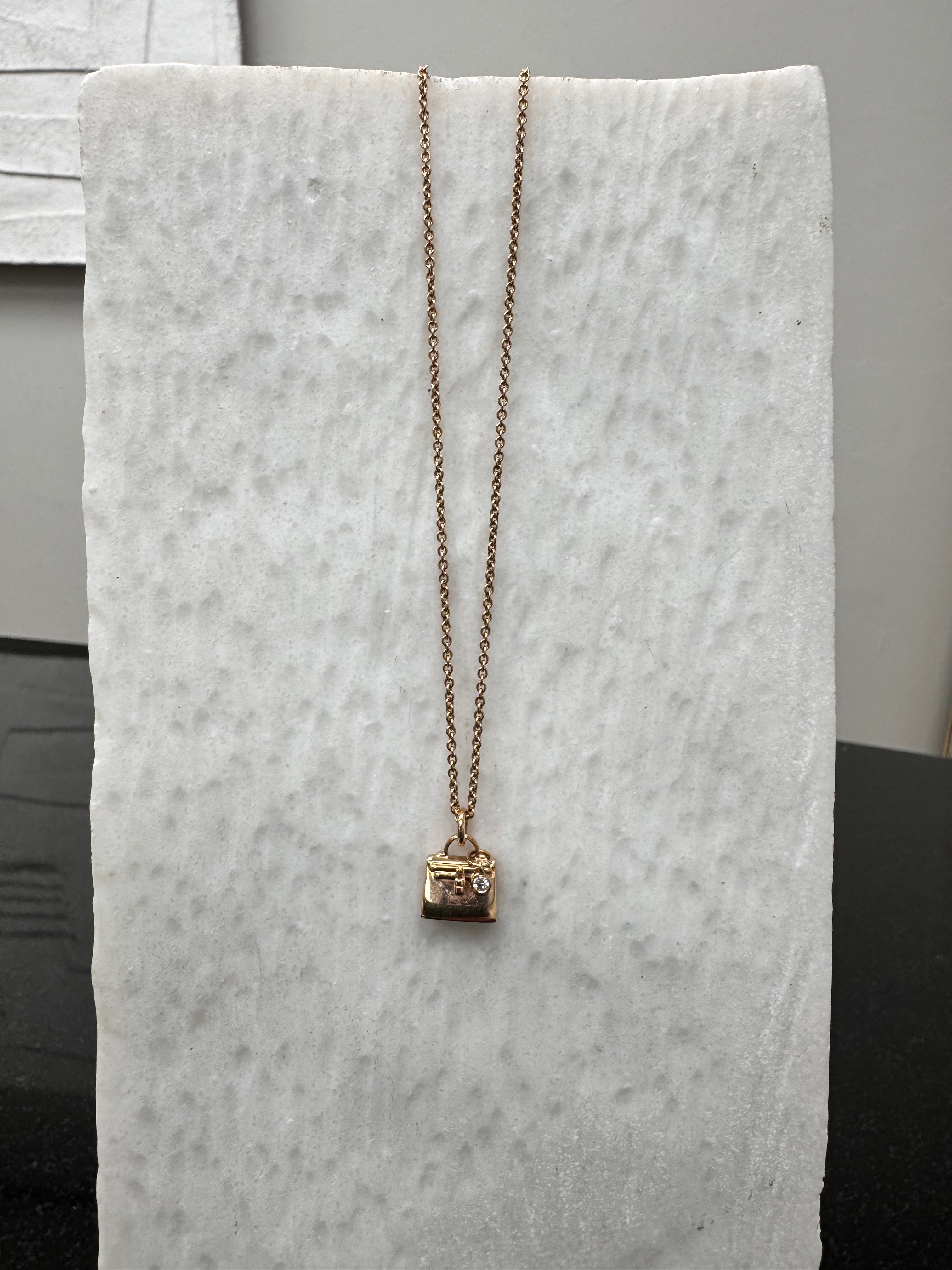 Hermes Rose Gold Tone Amulettes Birkin Pendant Necklace