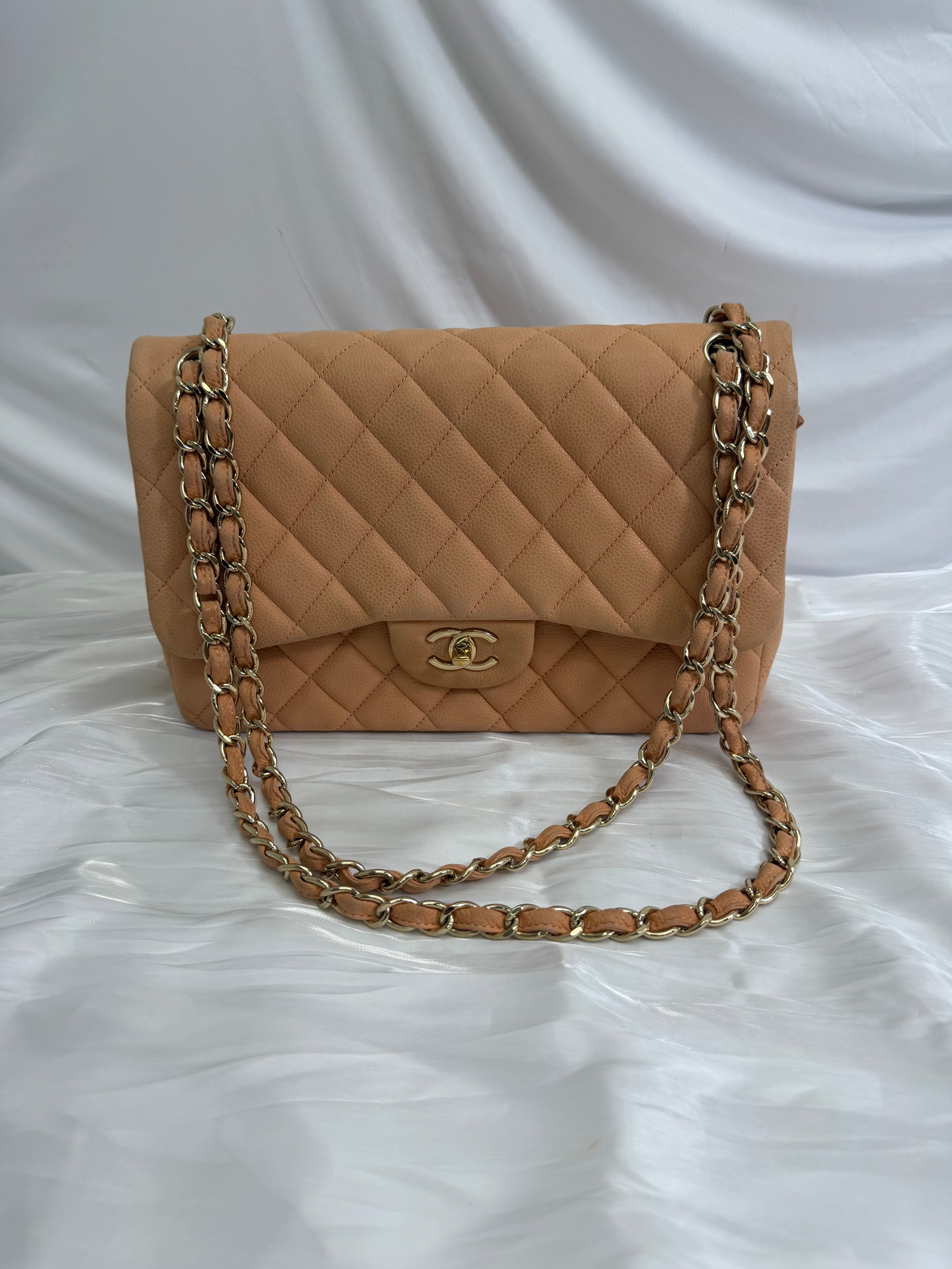 Chanel Peach Caviar Jumbo Double Flap Bag