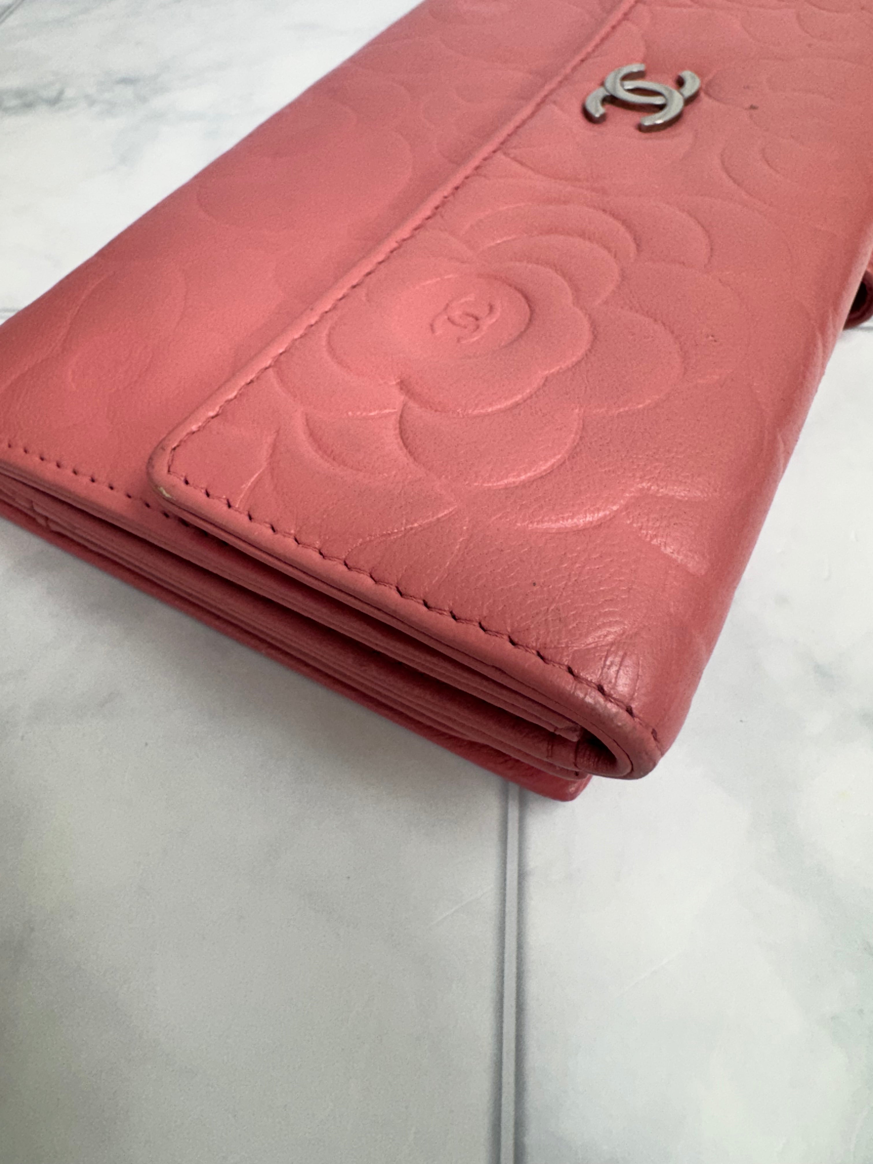 Chanel Pink Camellia Leather Long Wallet