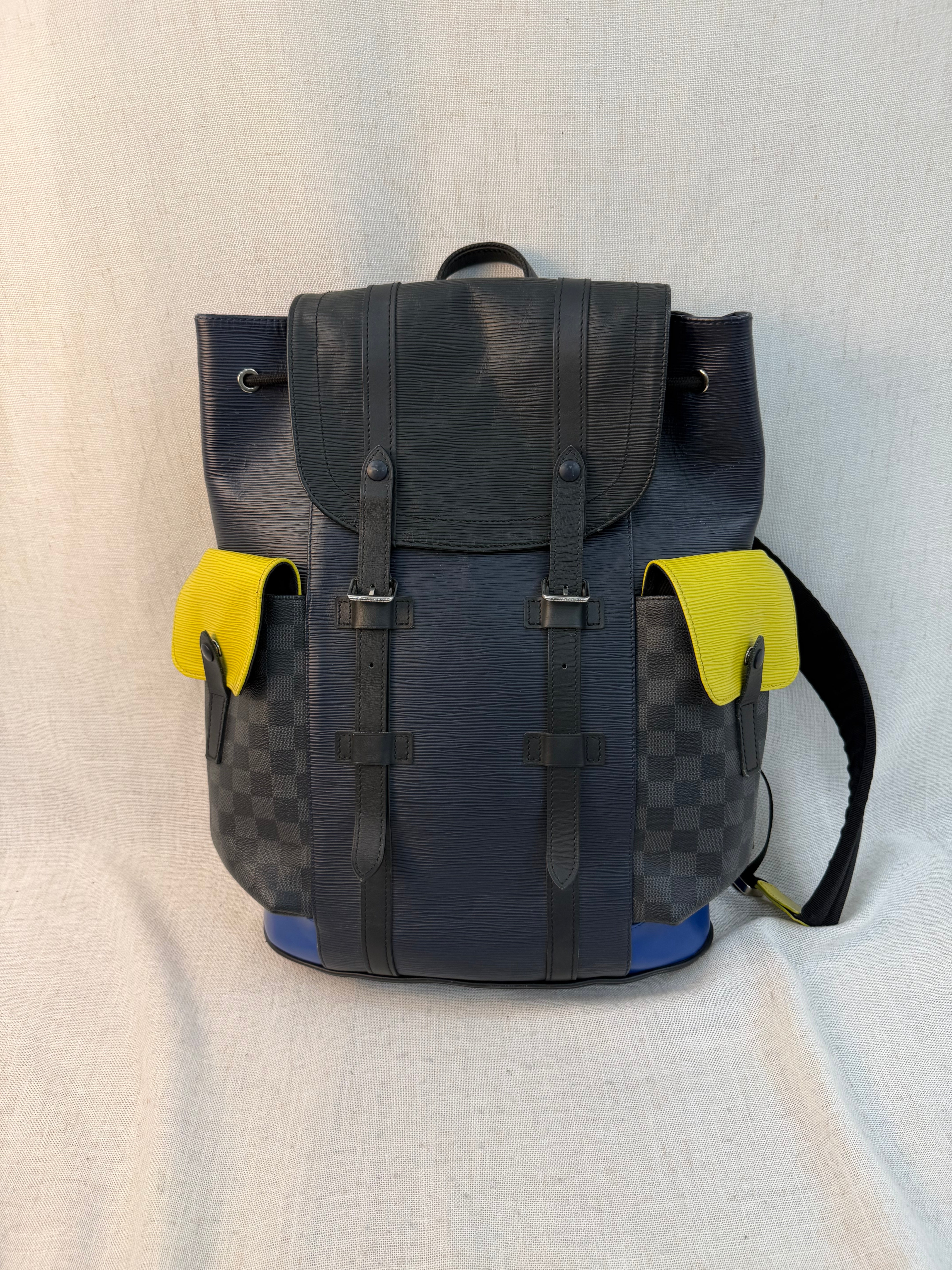 Louis Vuitton Limited Edition Navy Blue Neon Epi & Damier Graphite Christopher Backpack