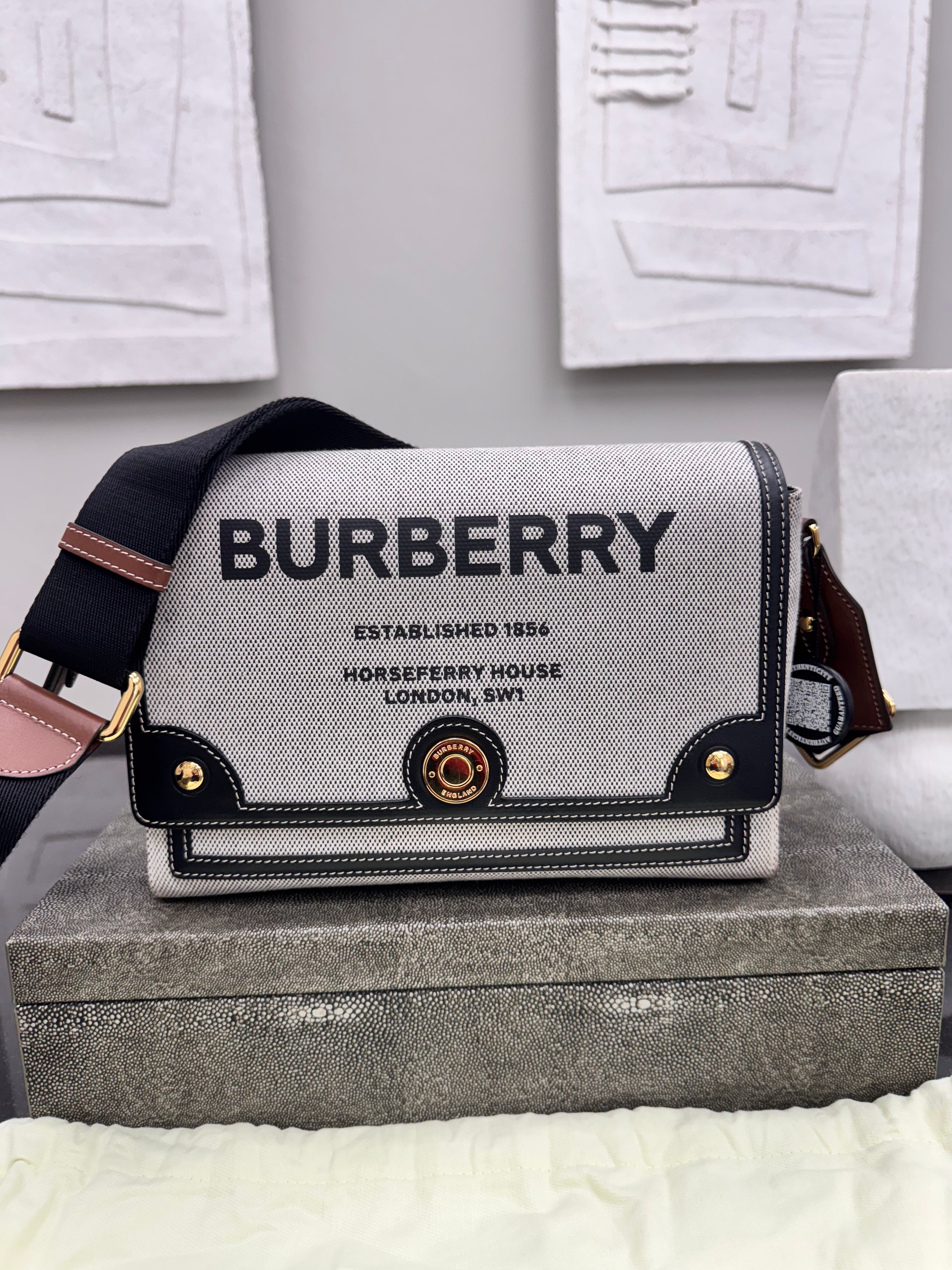 Burberry Grey And Black Print Canvas Horseferry Crossbody Bag