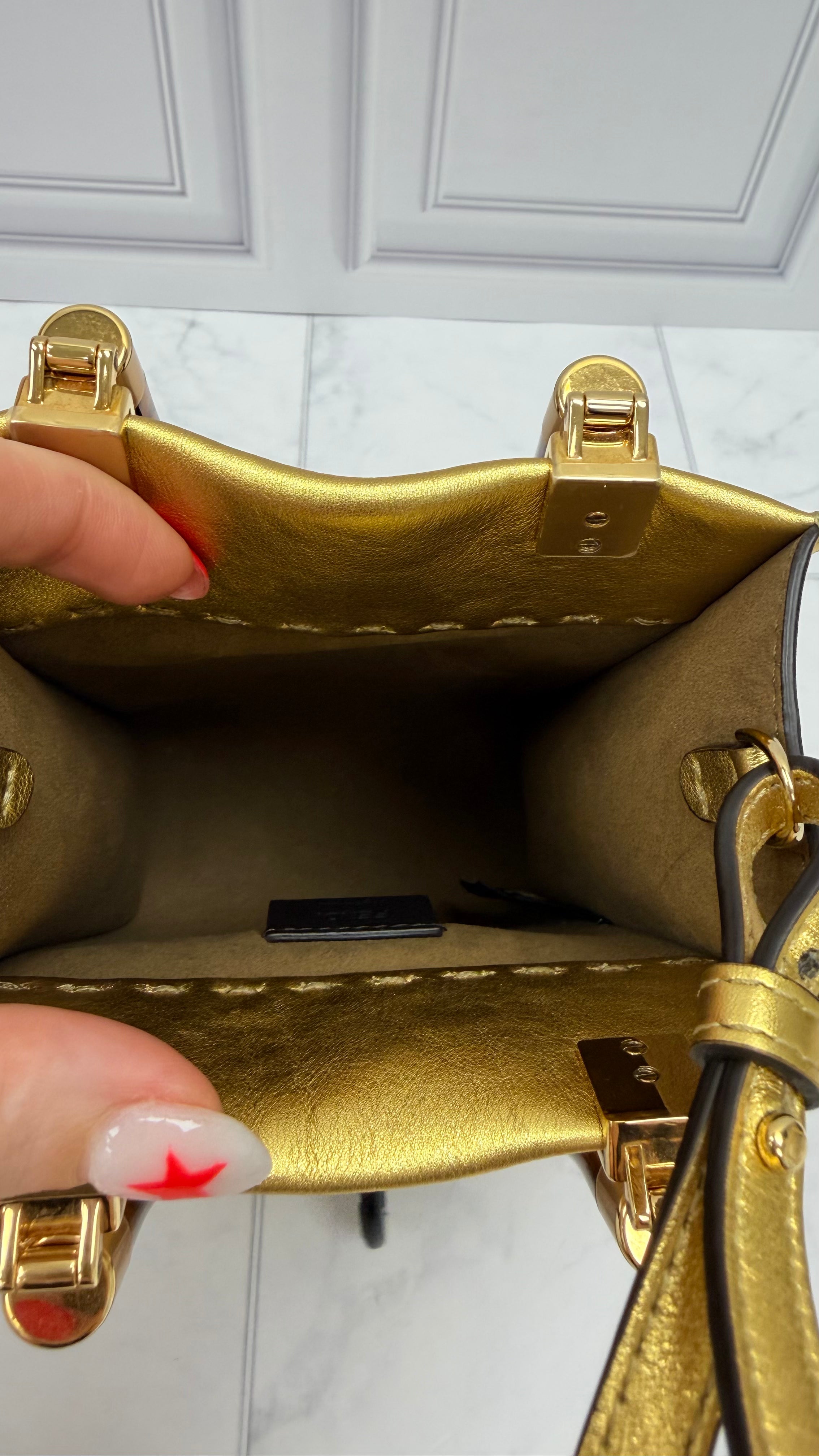 *DONS DROP* Fendi Gold Leather Mini Sunshine Shopper Tote