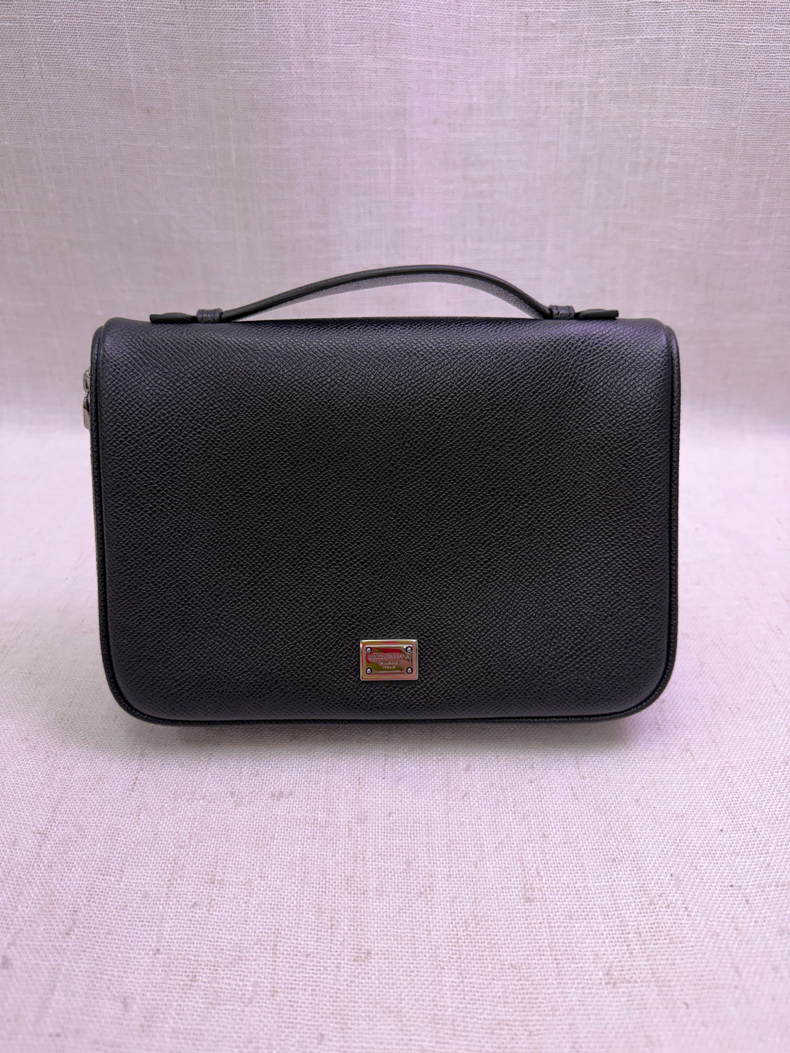 Dolce & Gabbana Black Pebbled Calfskin Travel Pouch