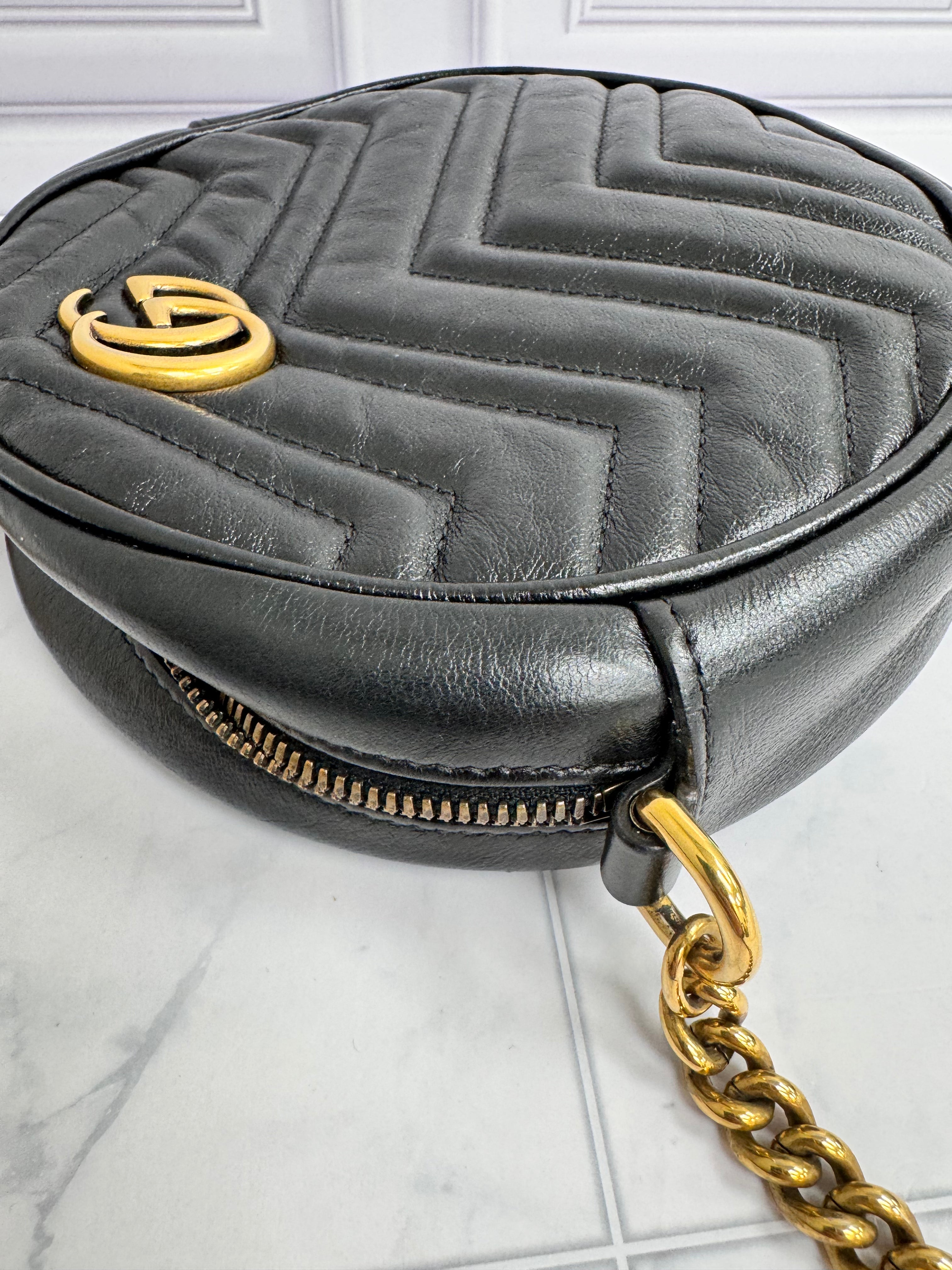 *DONS DROP* Gucci Black Leather Mini Marmont Round Crossbody Bag