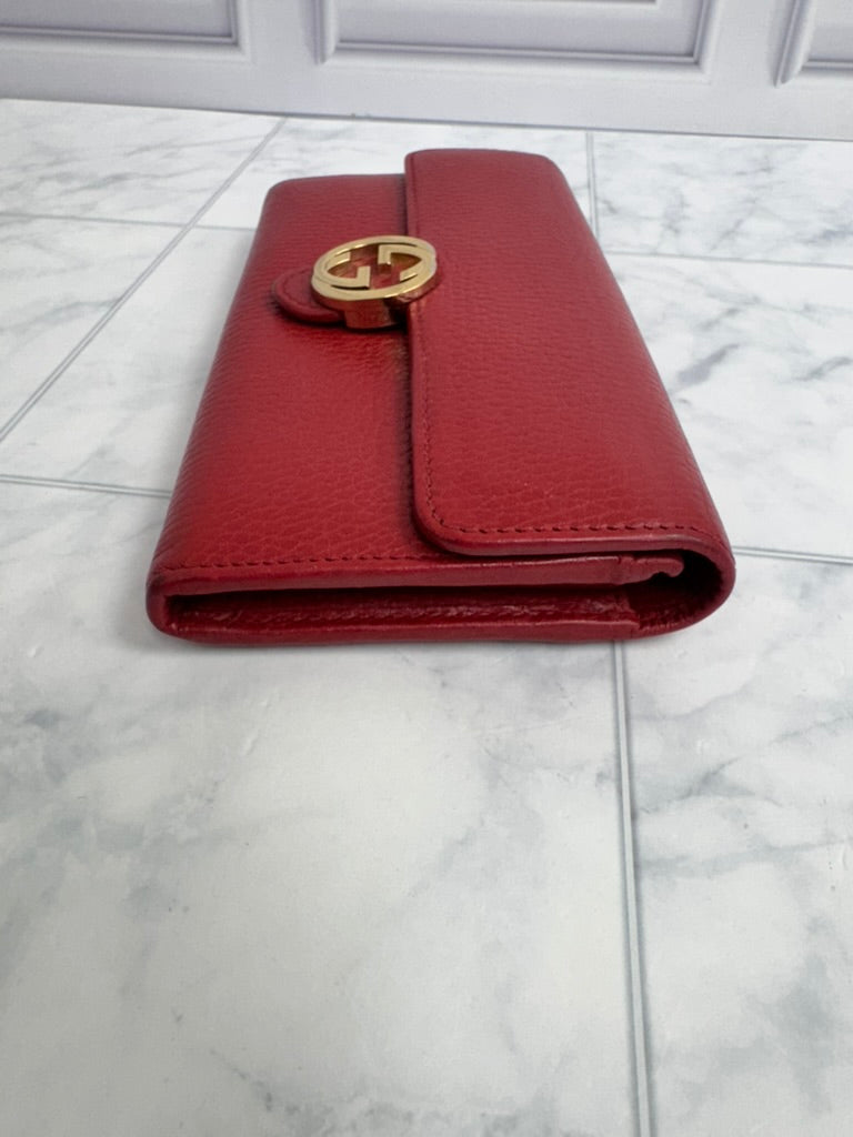 Gucci Red Grained Leather Long Wallet