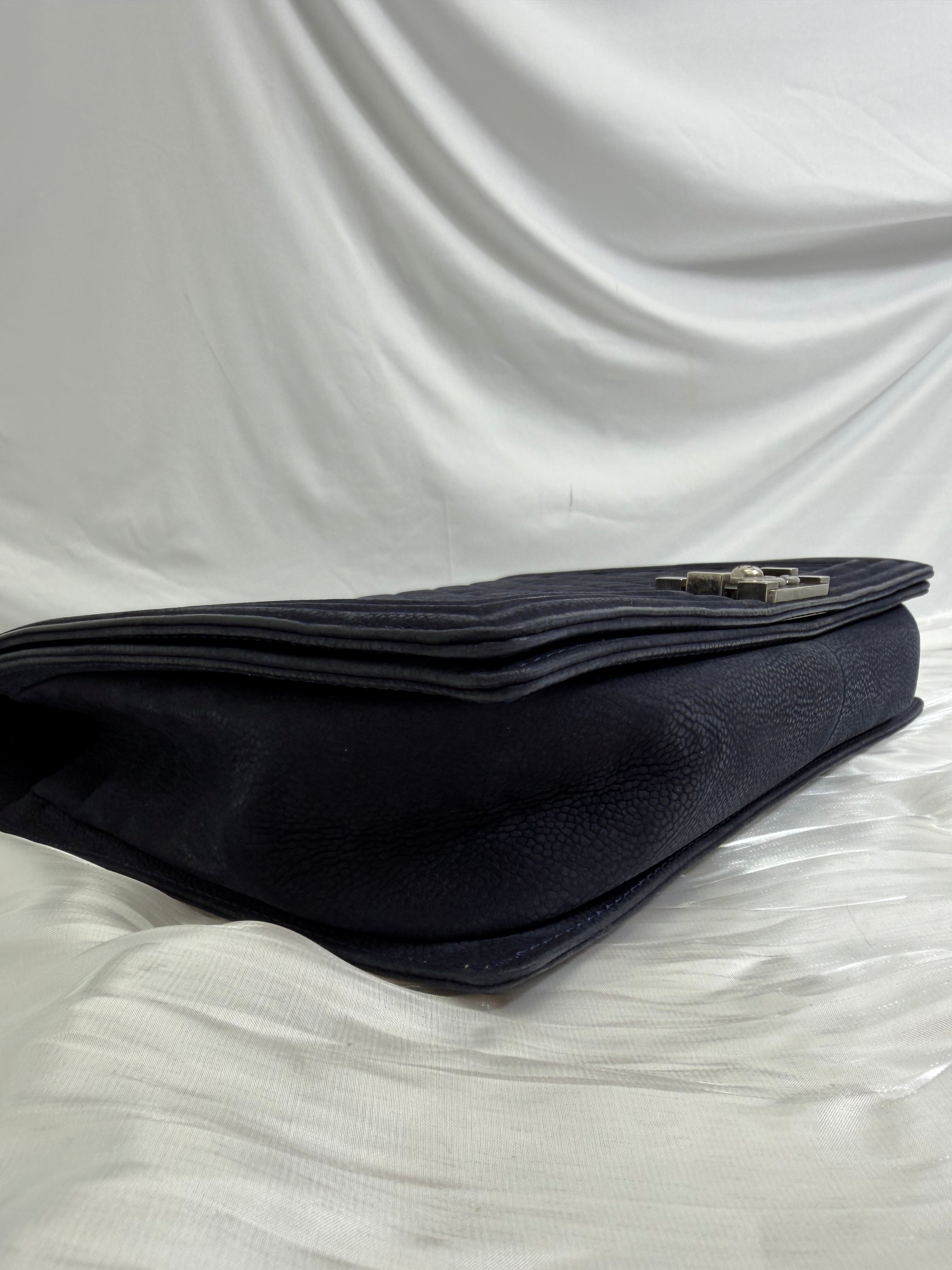 Chanel Navy Quilted Caviar Large Boy Bag