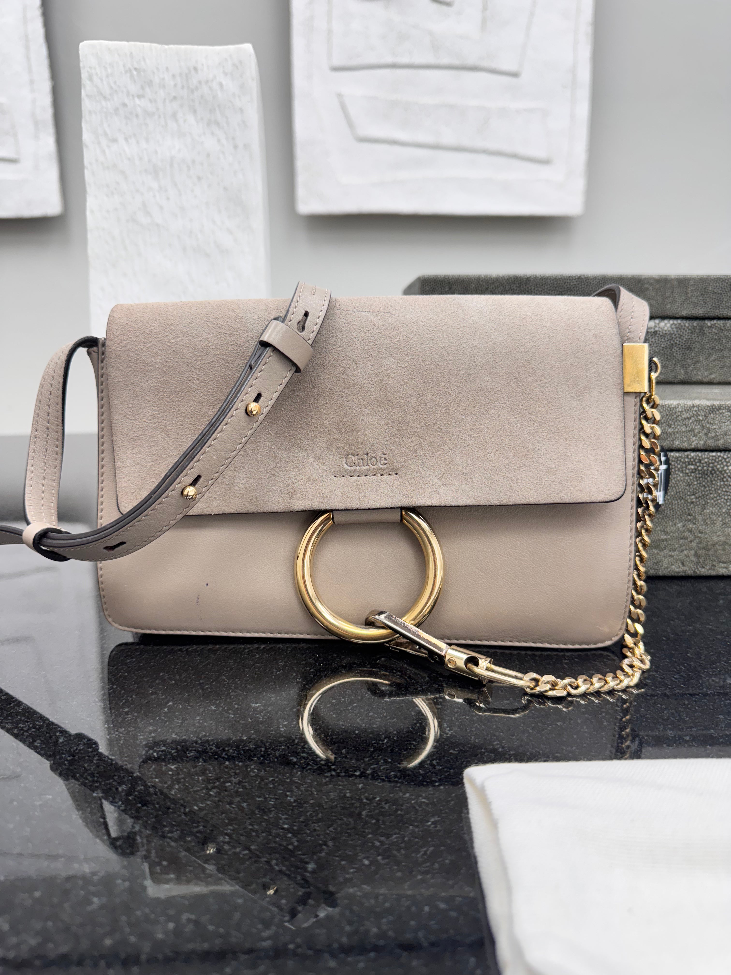 Chloe Grey Suede And Leather Faye Shoulder Bag