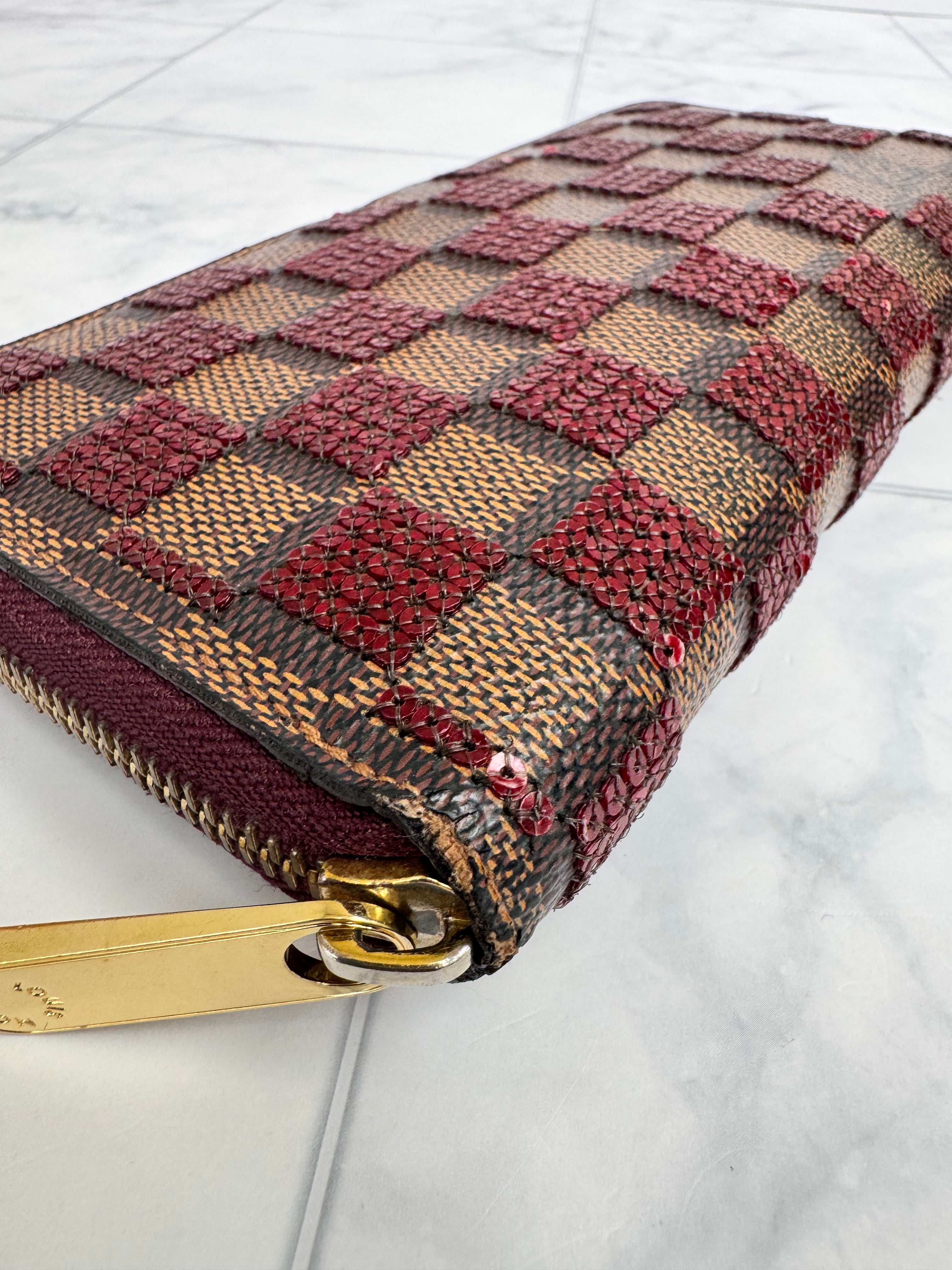 Louis Vuitton Rare Damier Paillettes Red Sequined Zippy Wallet