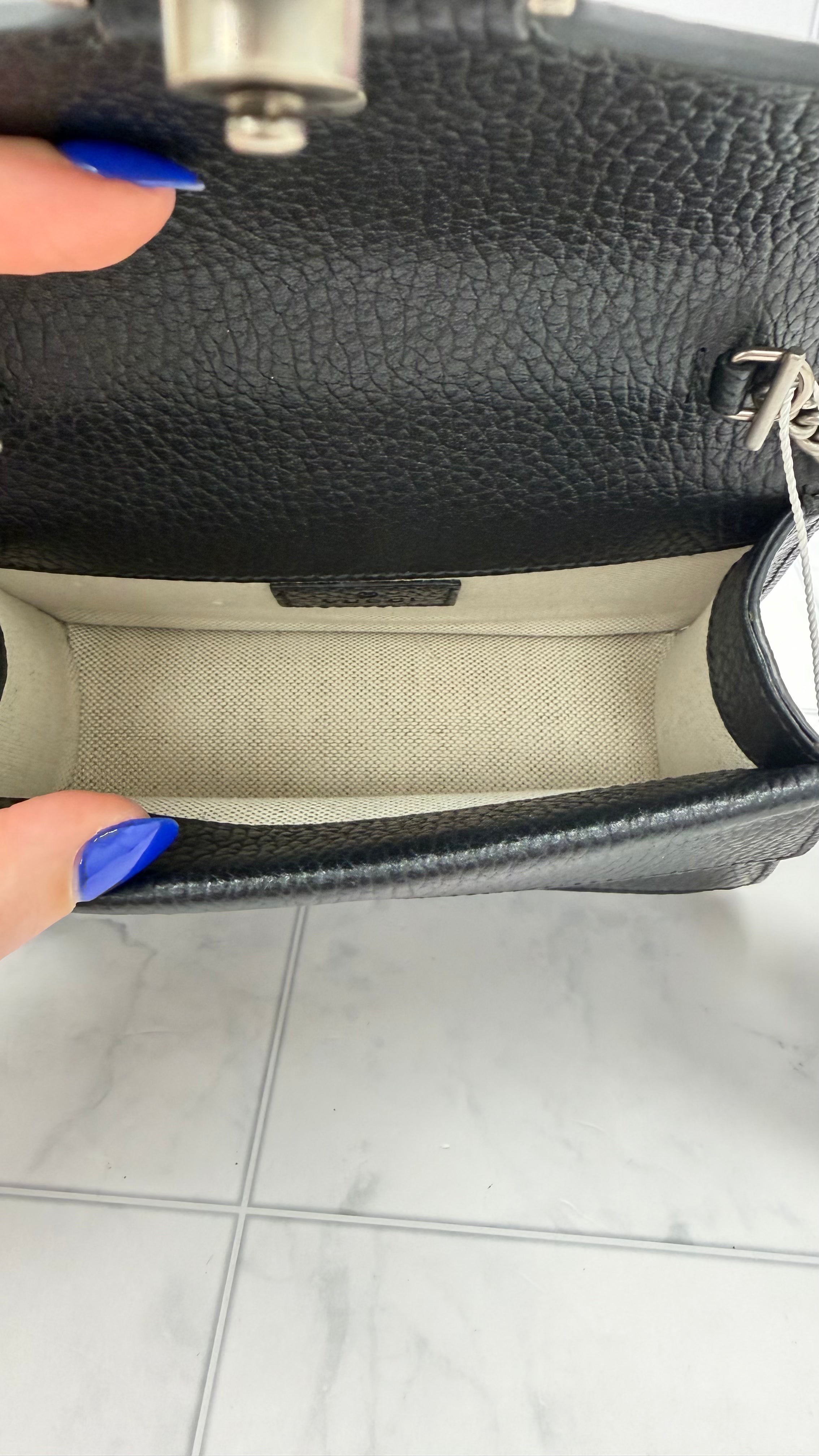 LIKE NEW - Gucci Black Leather Mini Crystal Dionysus Top Handle Bag