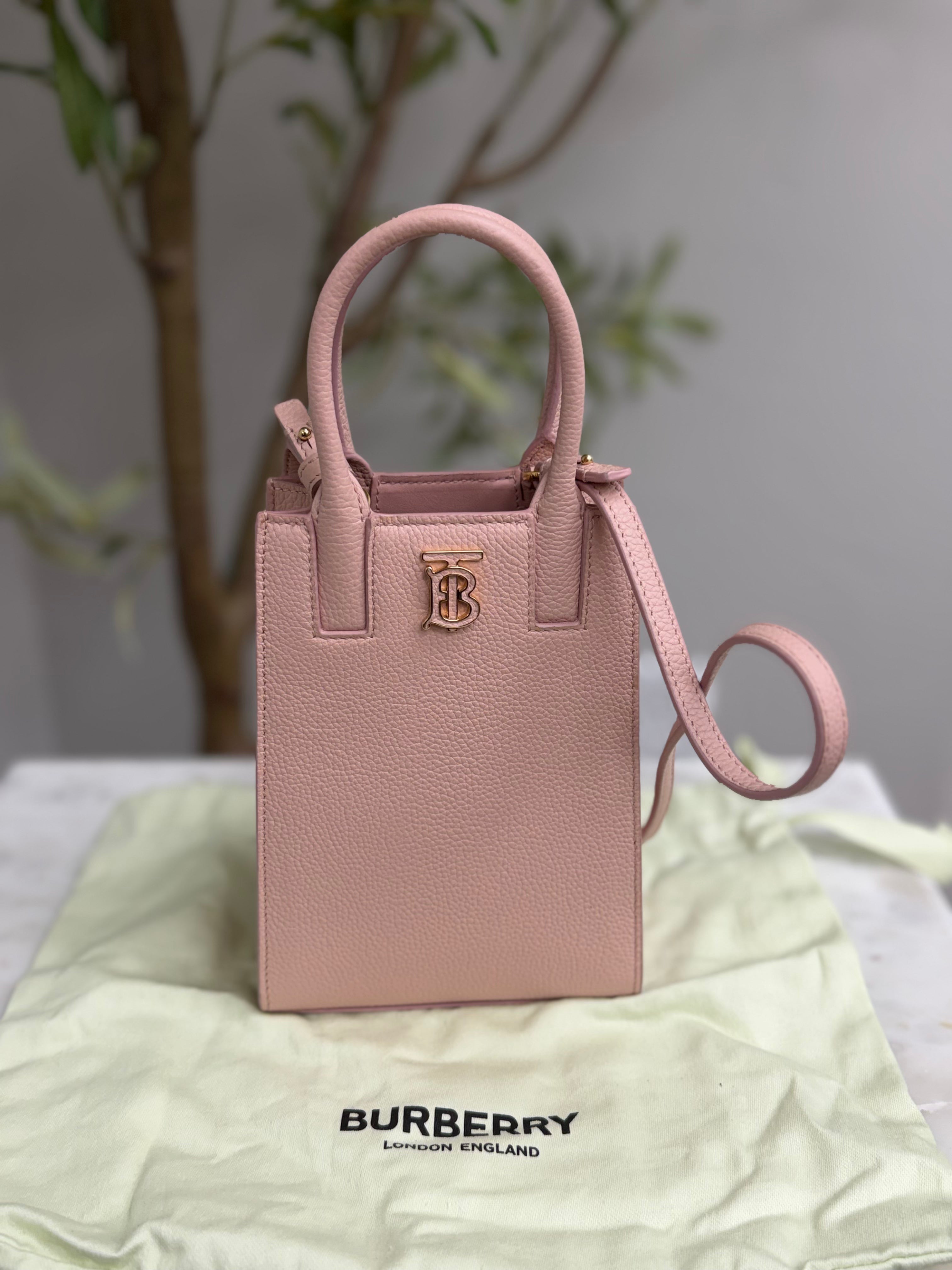 Burberry Pink Grainy Calfskin Micro Frances Tote