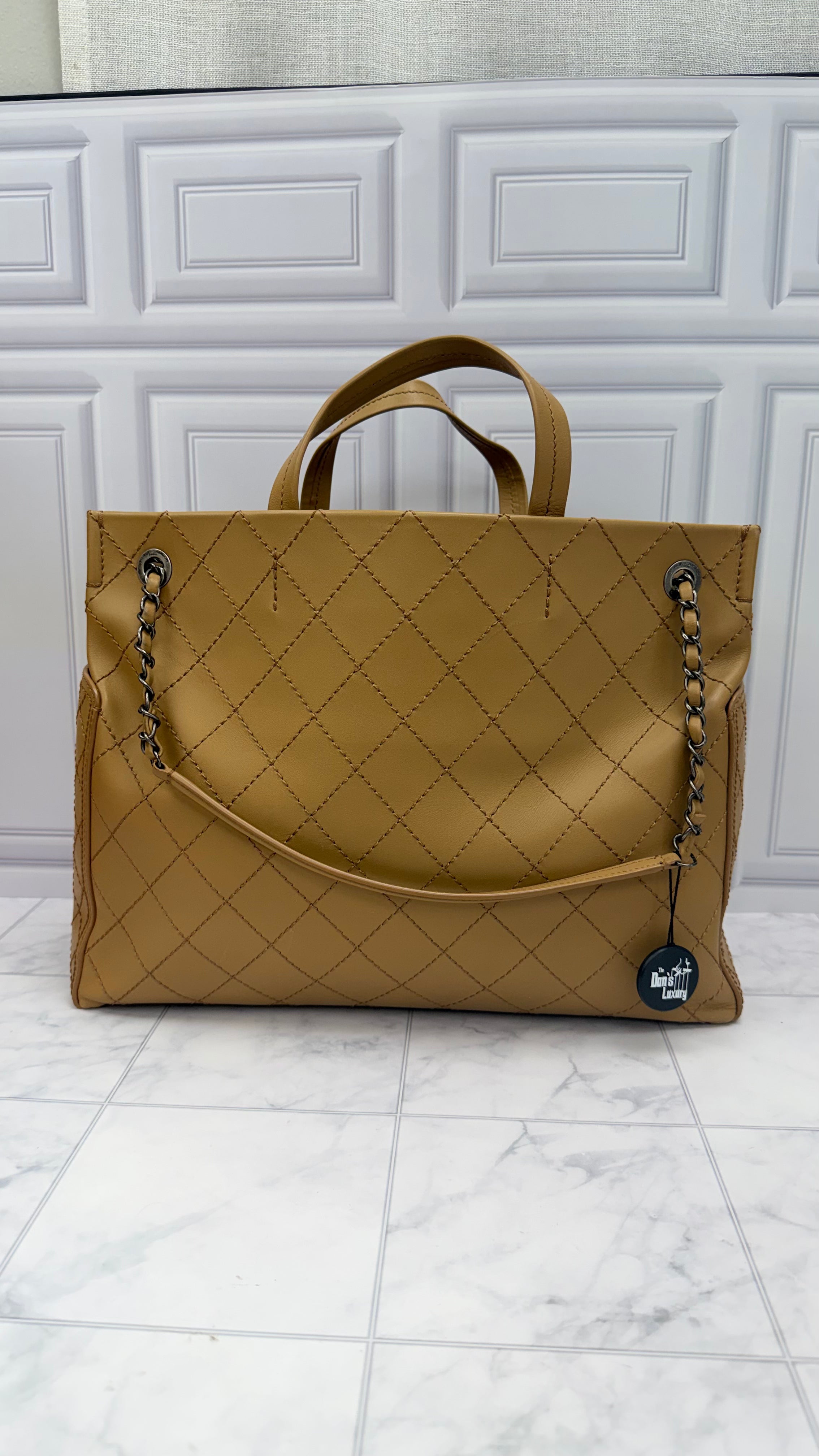 Chanel Beige Quilted Stitched CC Pocket Tote