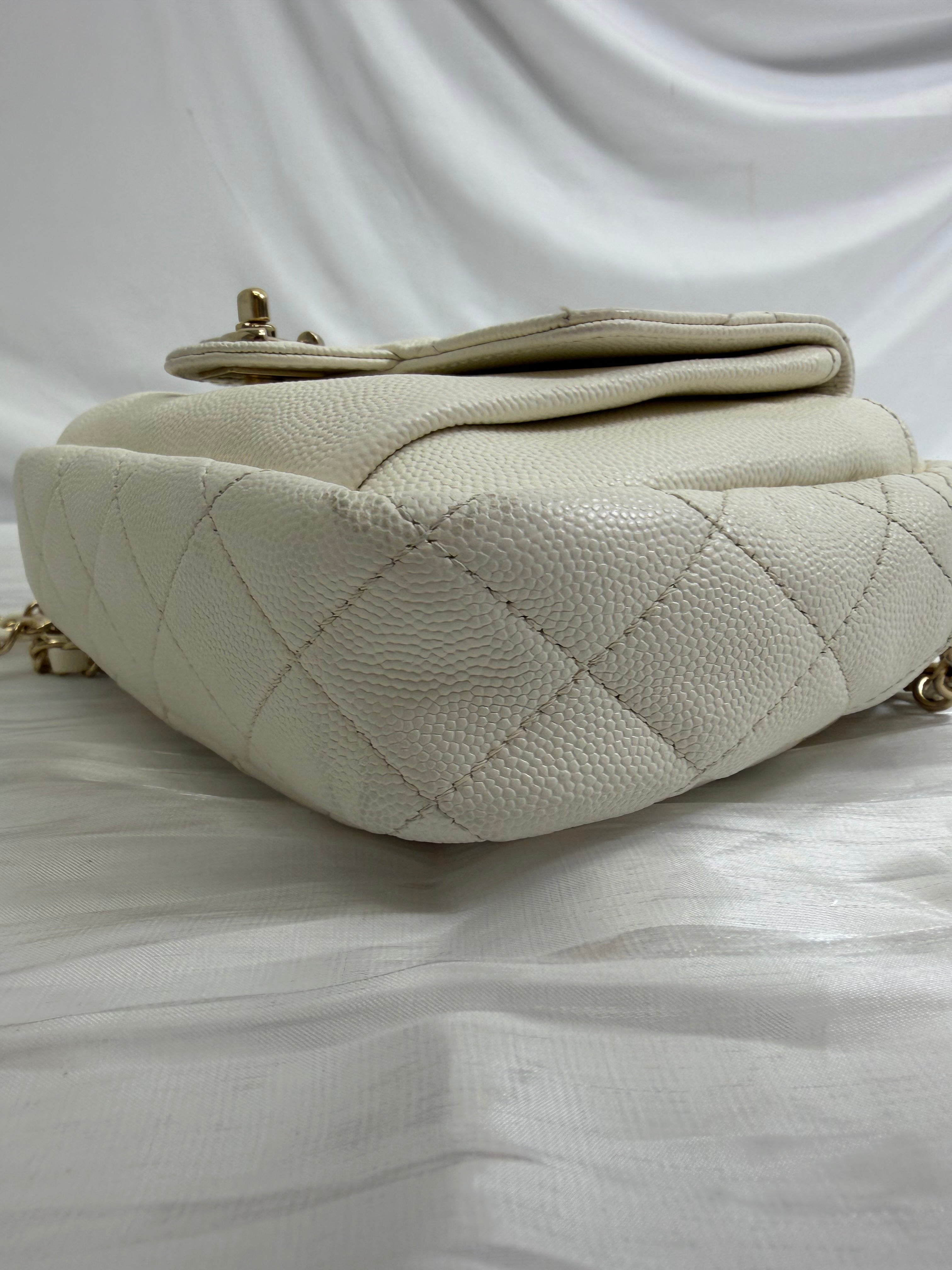 Chanel White Quilted Caviar CC Day Camera Case