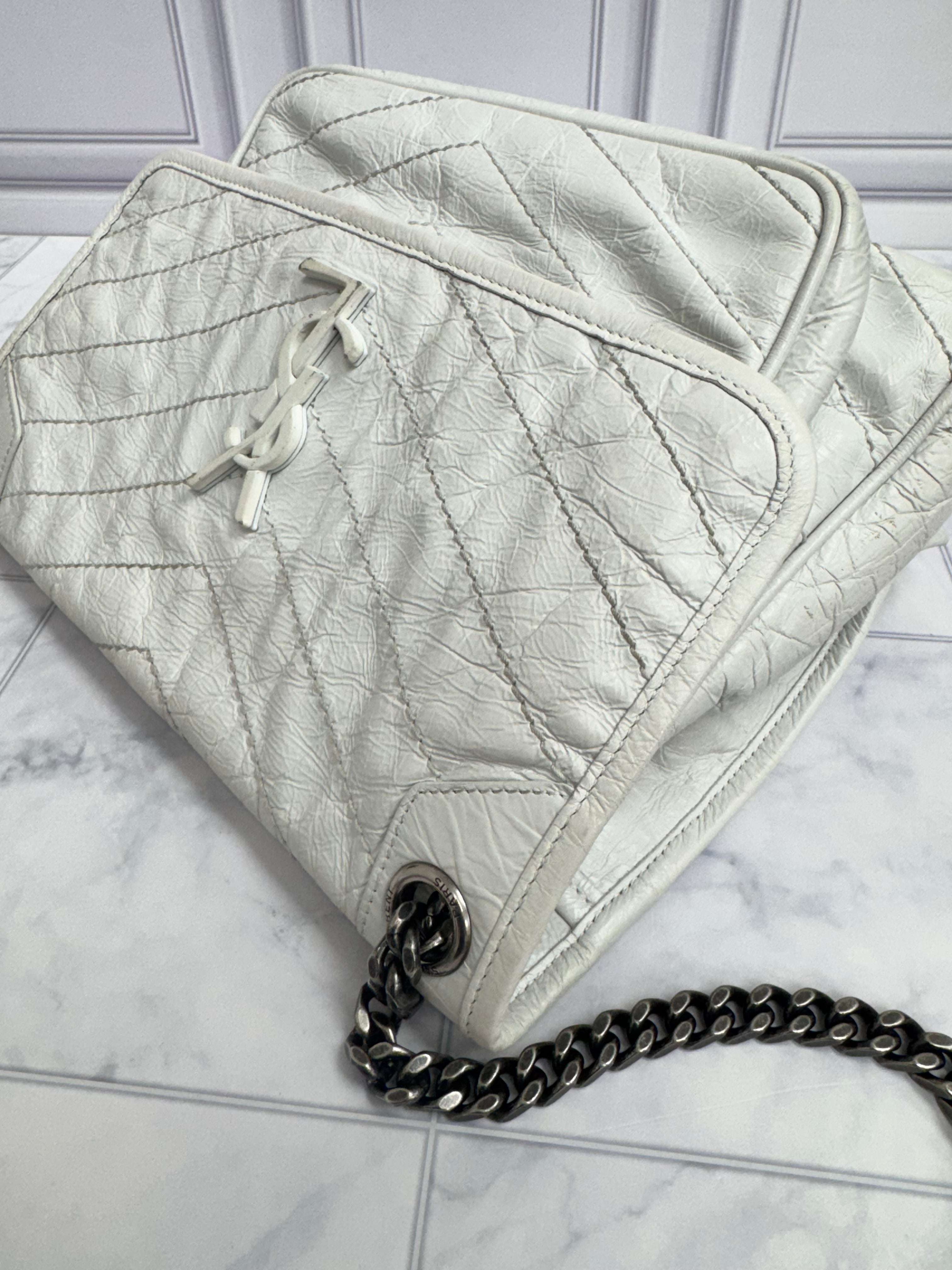 *DONS DROP* Saint Laurent YSL White Crinkled Leather Niki Shoulder Bag