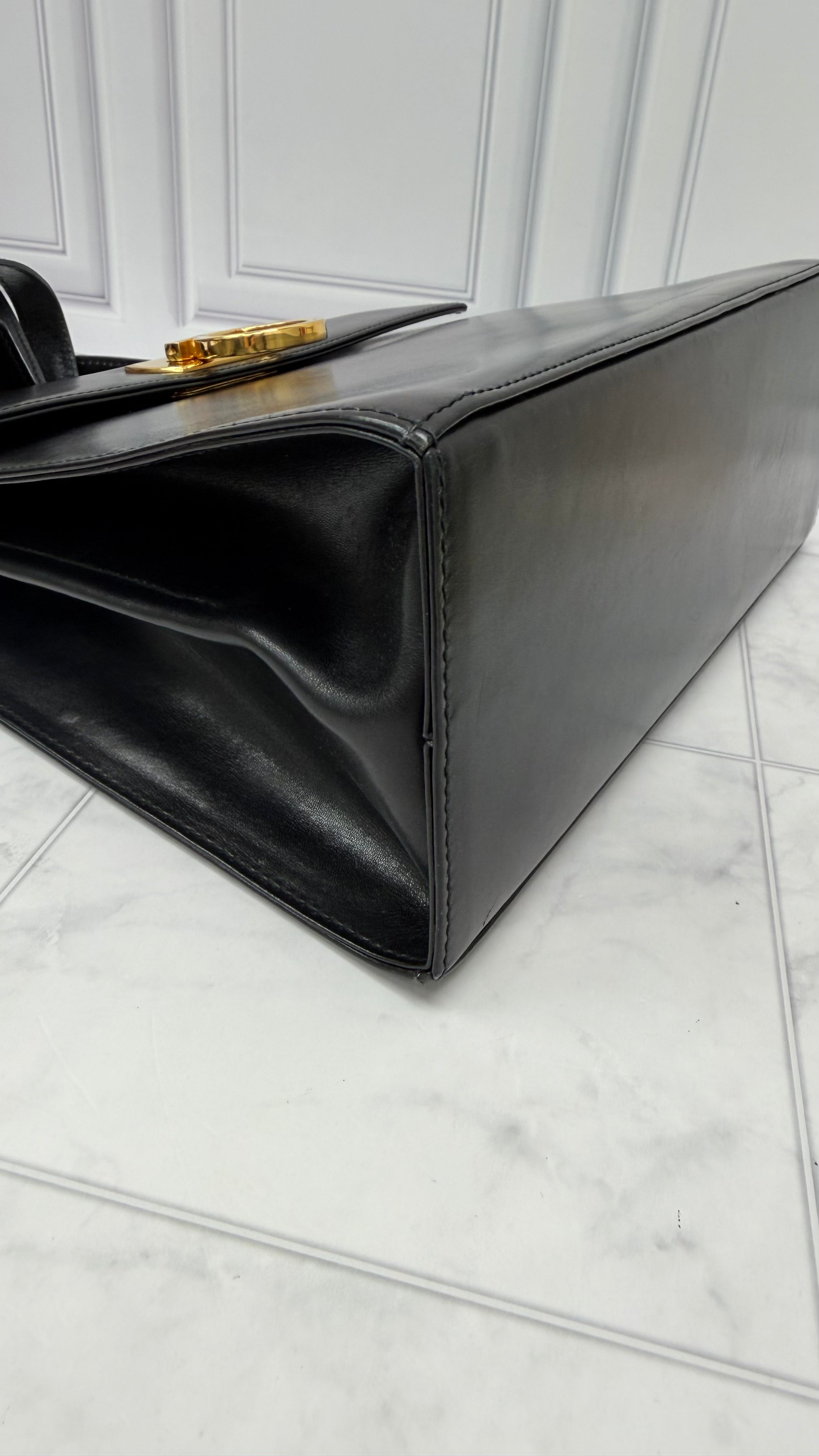 *DONS DROP* Salvatore Ferragamo Black Leather Brushed Off Top Handle Bag
