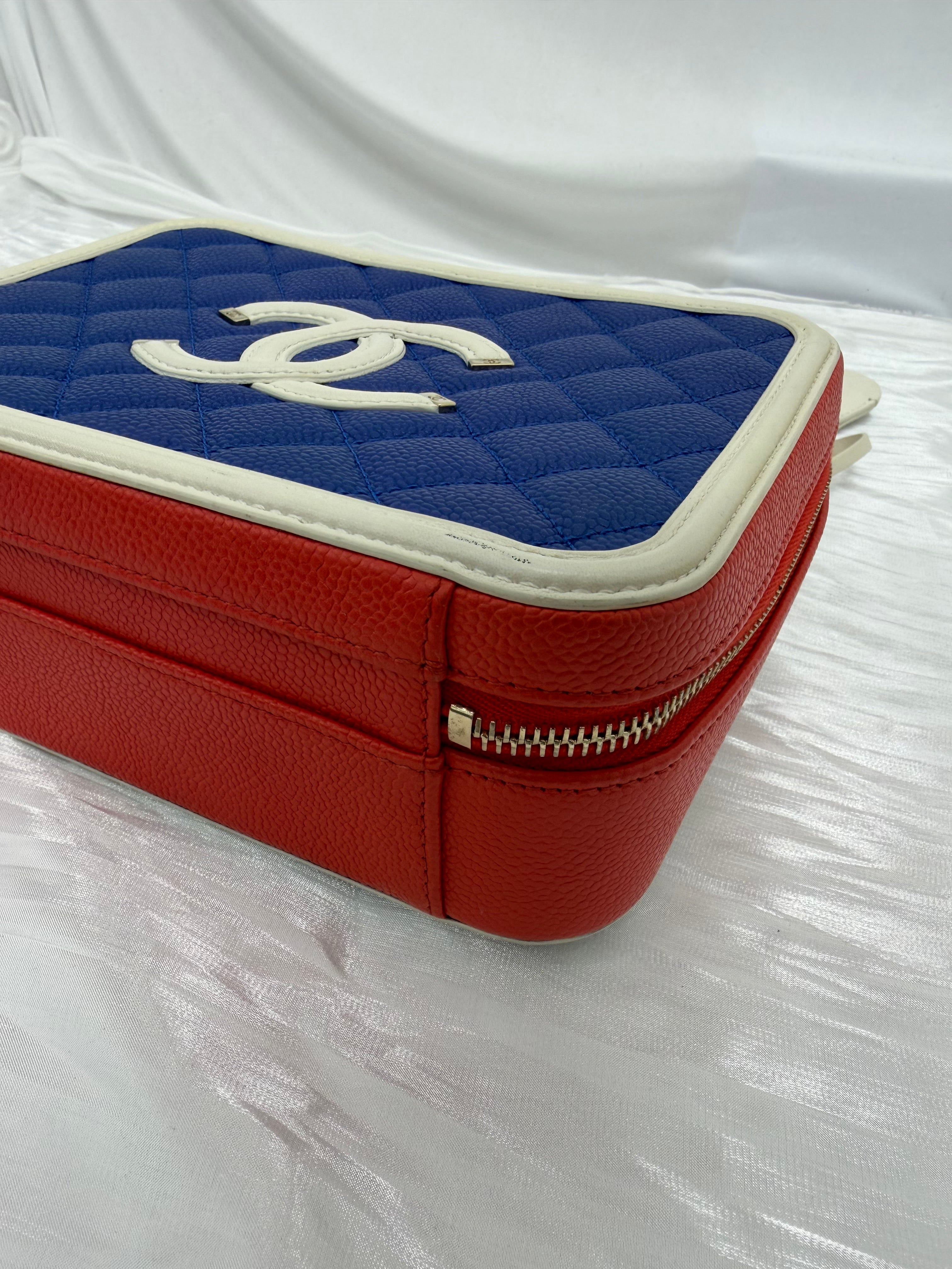 Chanel Red White & Blue Caviar Medium Filigree Vanity Case