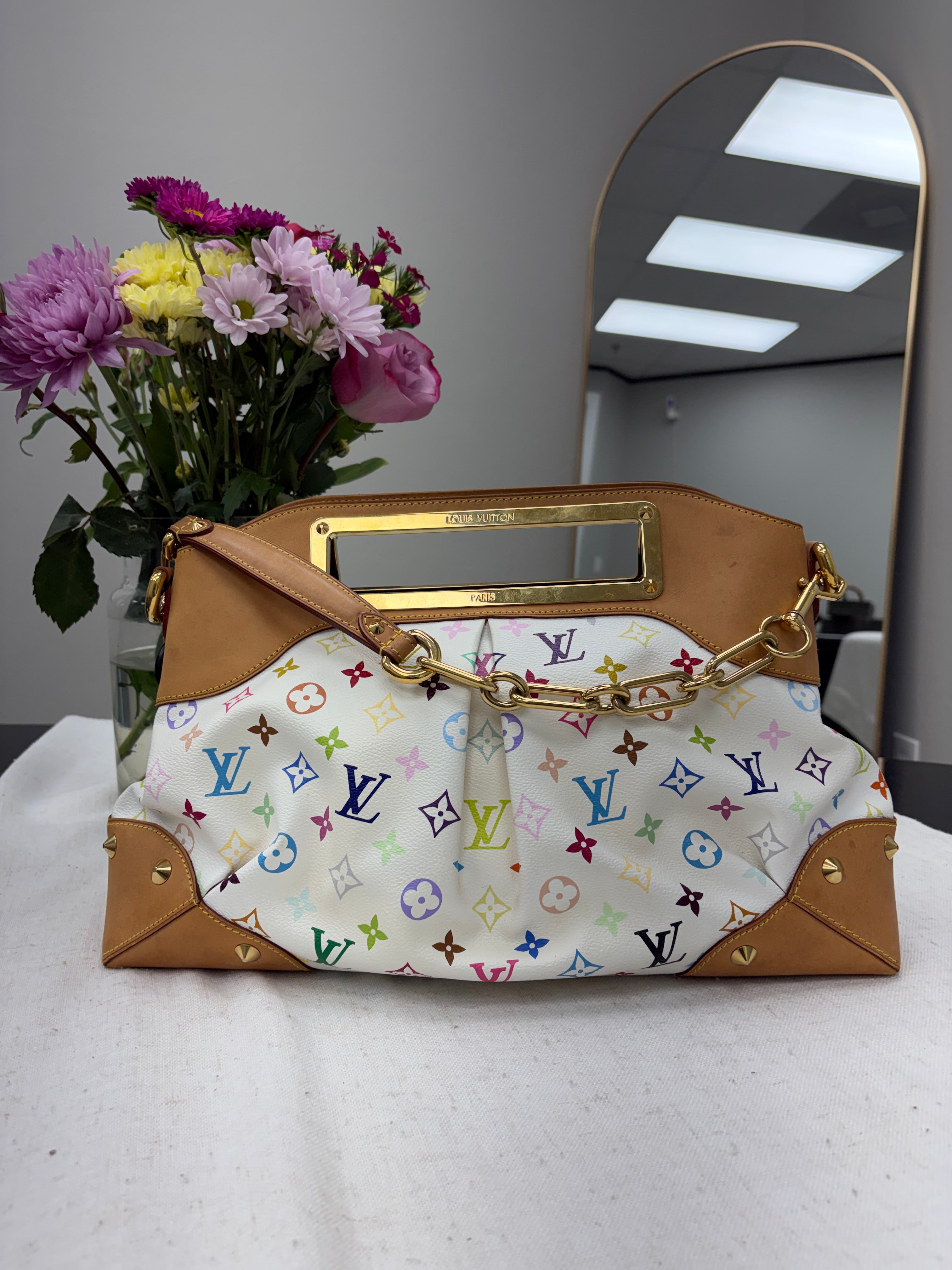 *DONS DROP* Louis Vuitton White Multicolor Monogram Judy MM Two Way Bag