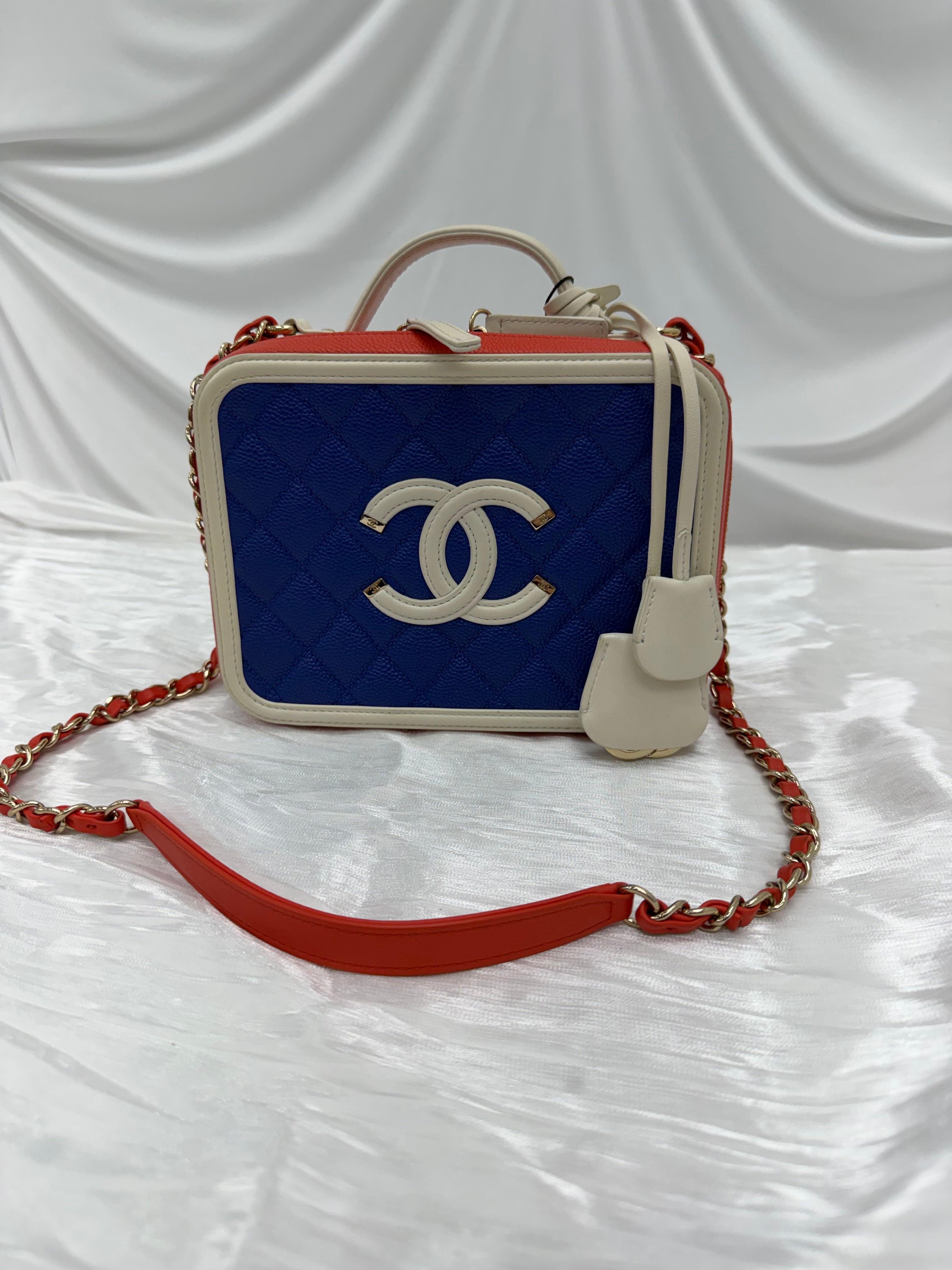 Chanel Red White & Blue Caviar Medium Filigree Vanity Case