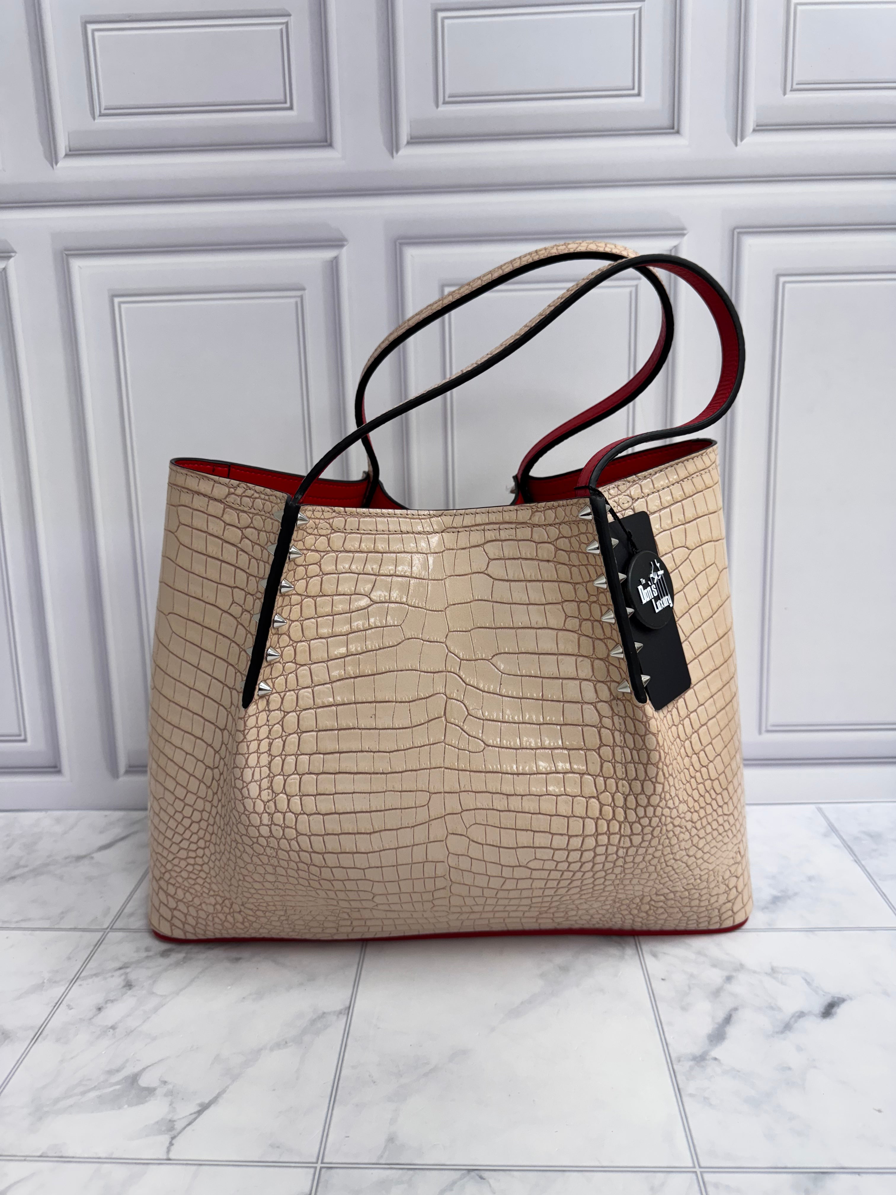 LIKE NEW - Christian Louboutin Beige Croc Embossed Leather Cabarock Tote Bag