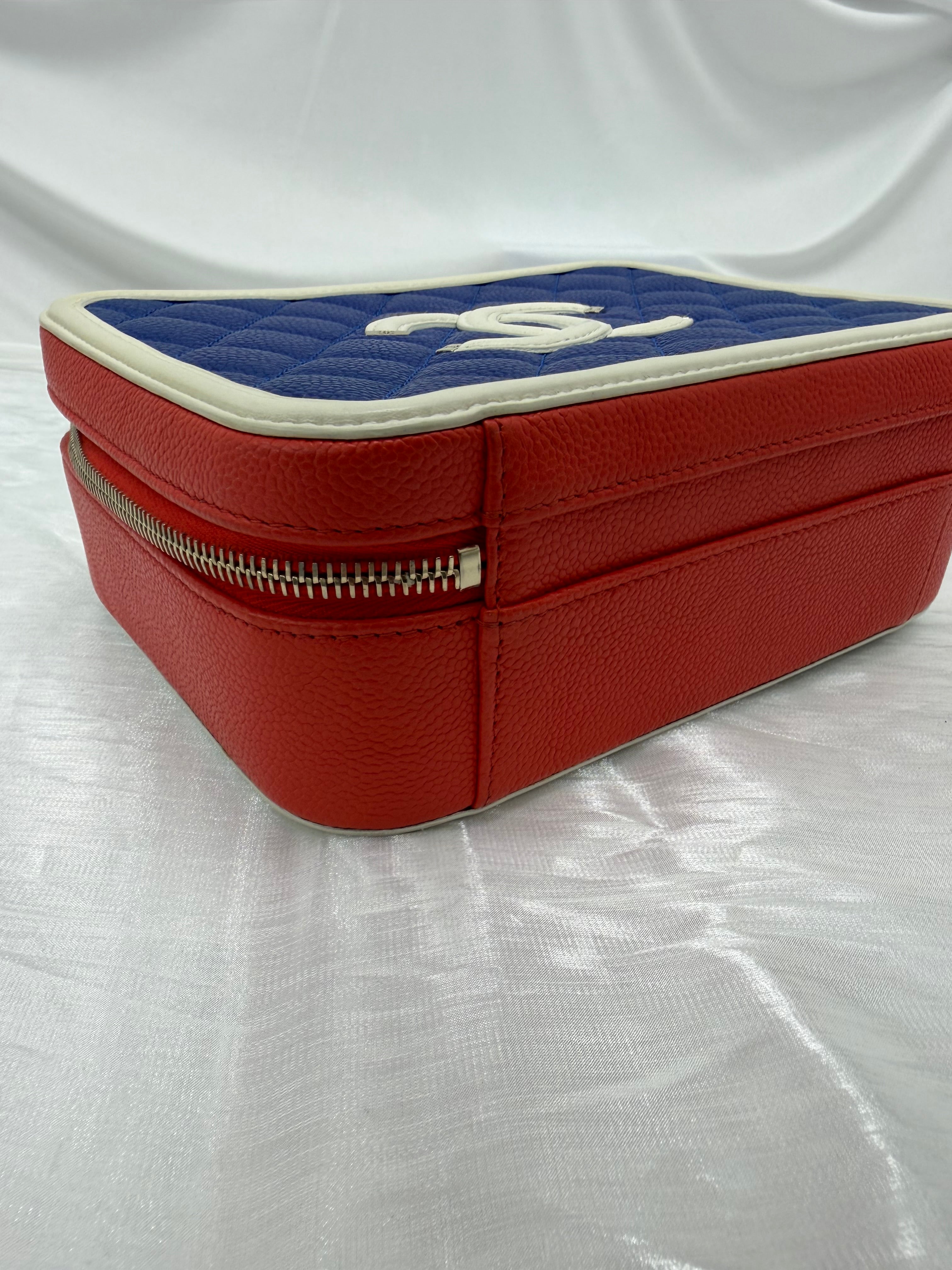 Chanel Red White & Blue Caviar Medium Filigree Vanity Case