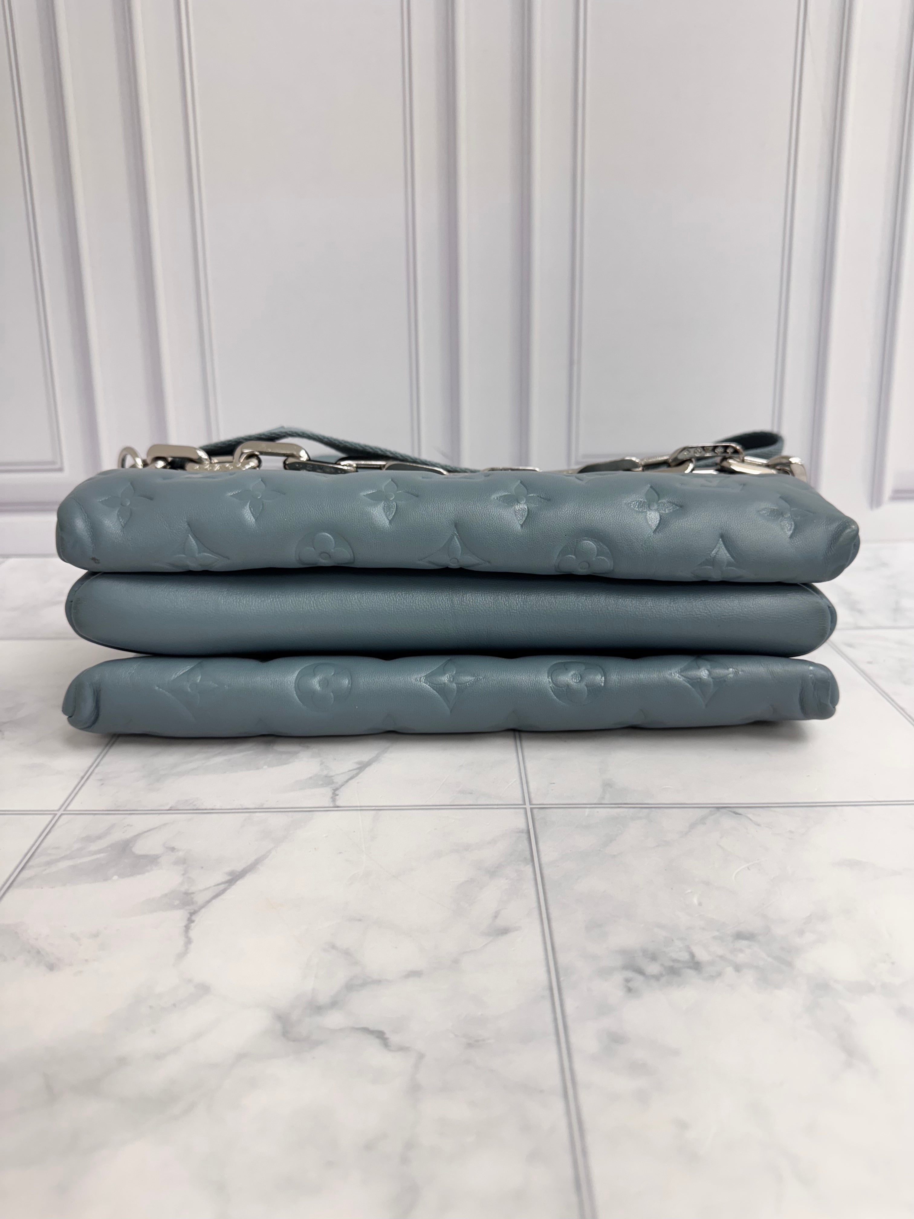Louis Vuitton Blue Glacier Monogram Embossed Coussin PM