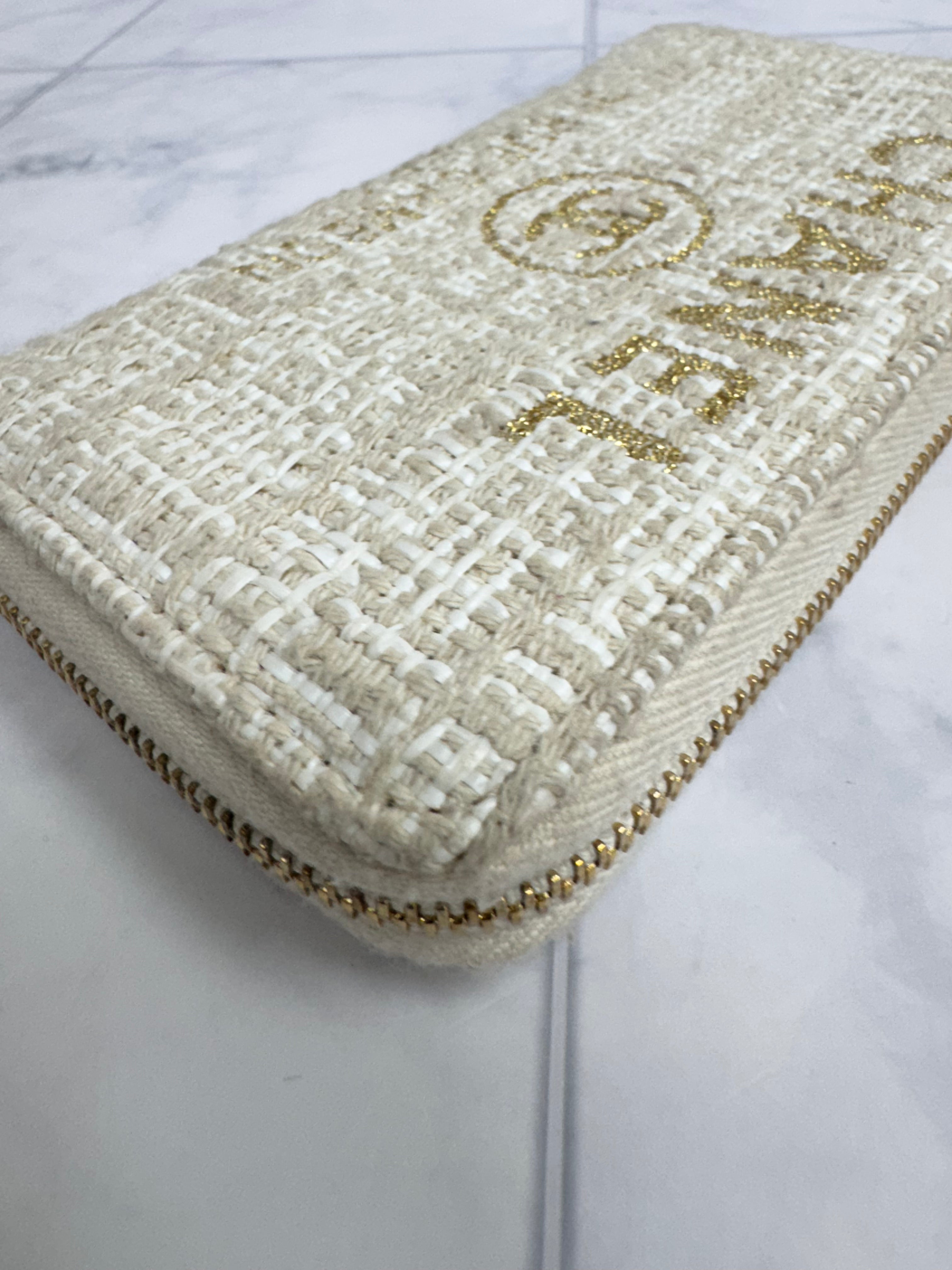 Chanel Beige Tweed Deauville Compact Zippy Wallet