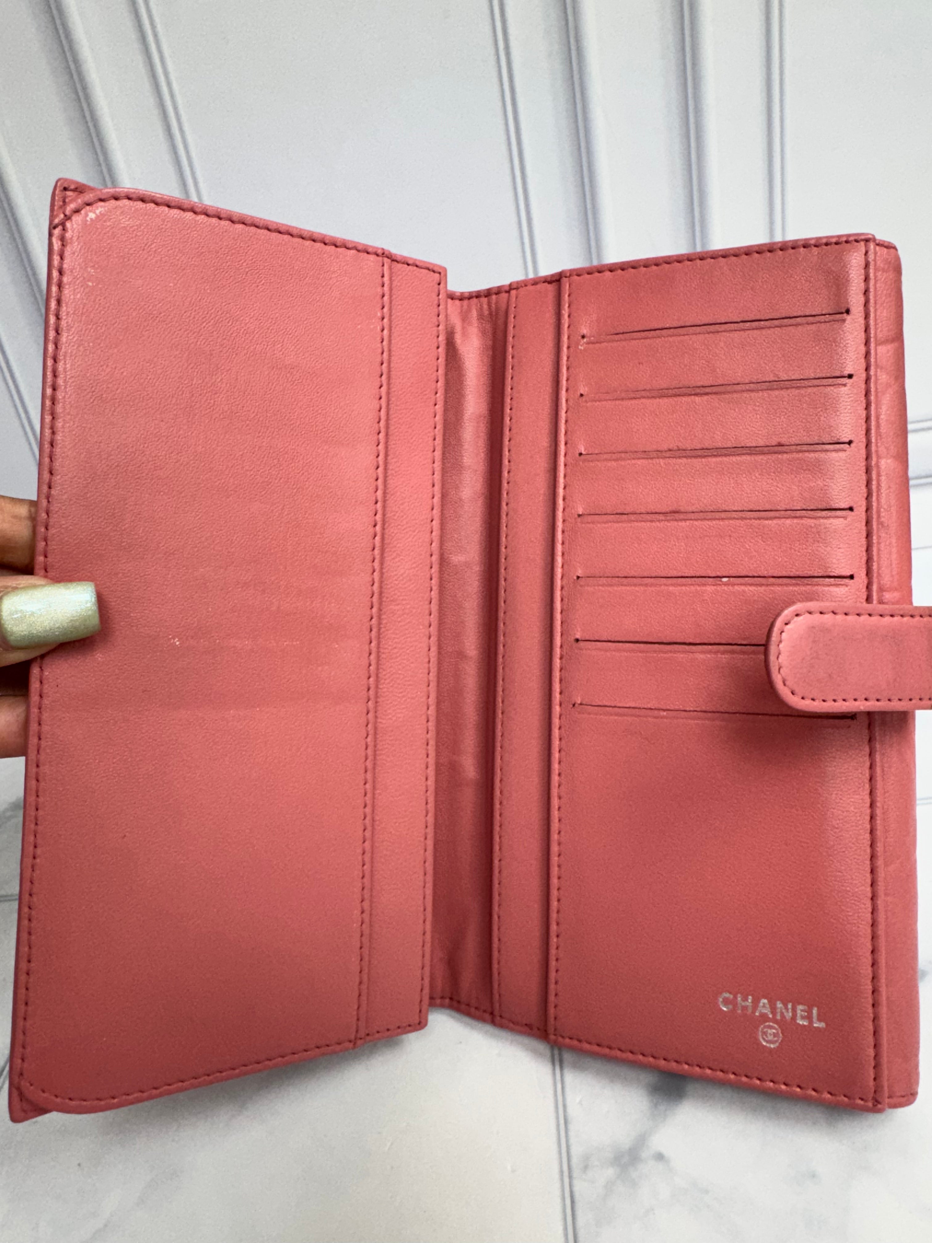 Chanel Pink Camellia Leather Long Wallet
