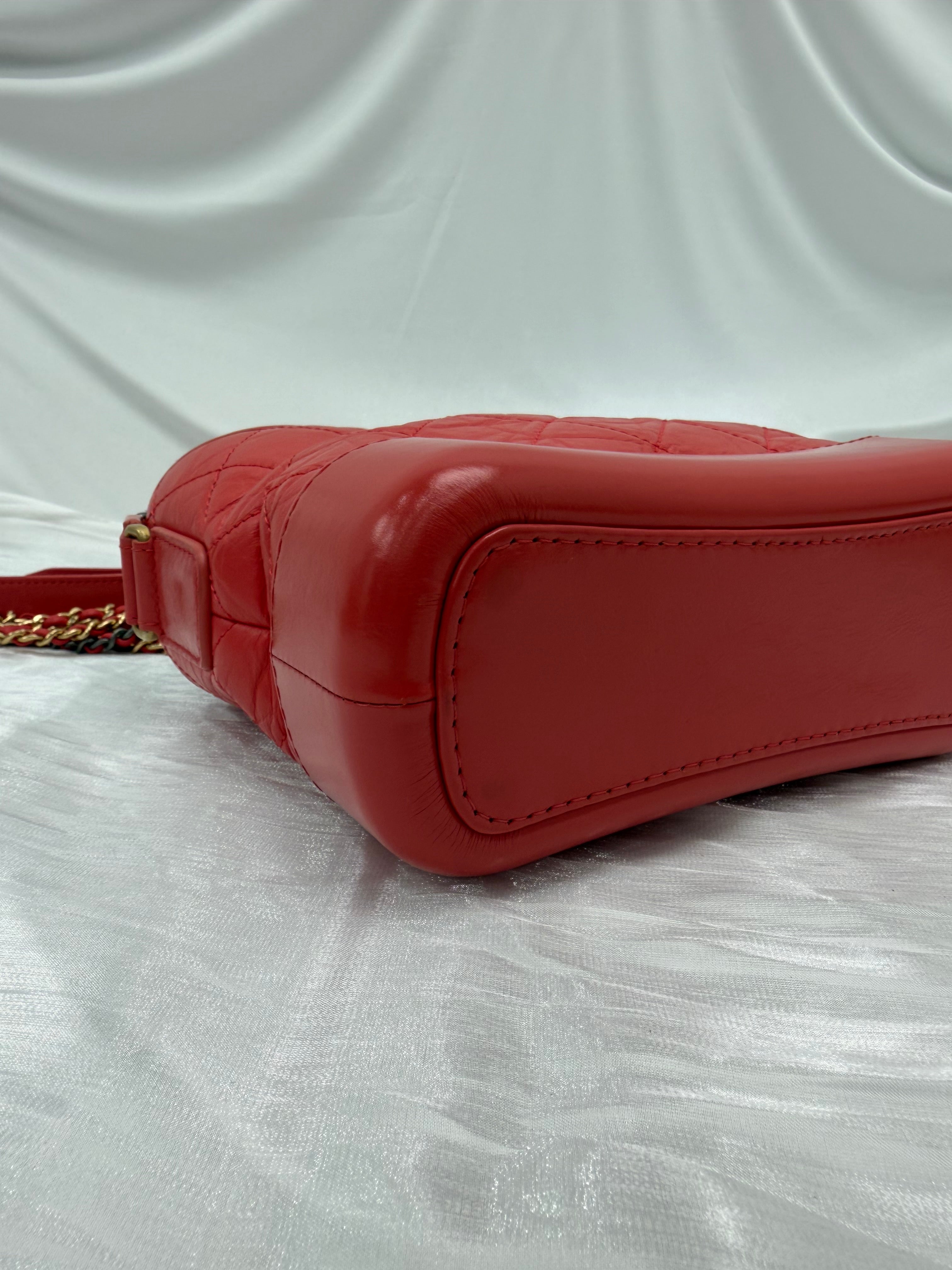 Chanel Dark Coral Aged Quilted Calfskin Small Gabrielle Hobo Bag