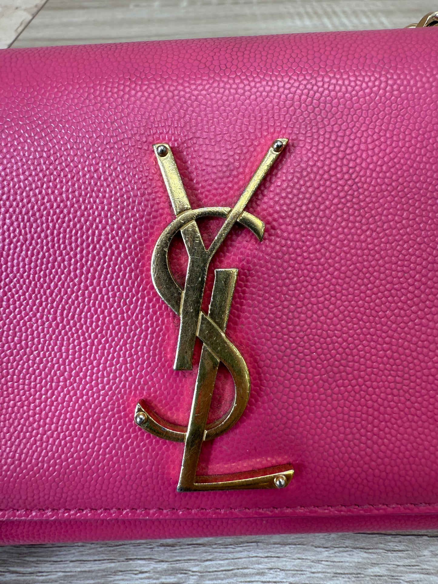 Saint Laurent YSL Hot Pink Pebbled Leather Kate Crossbody Bag