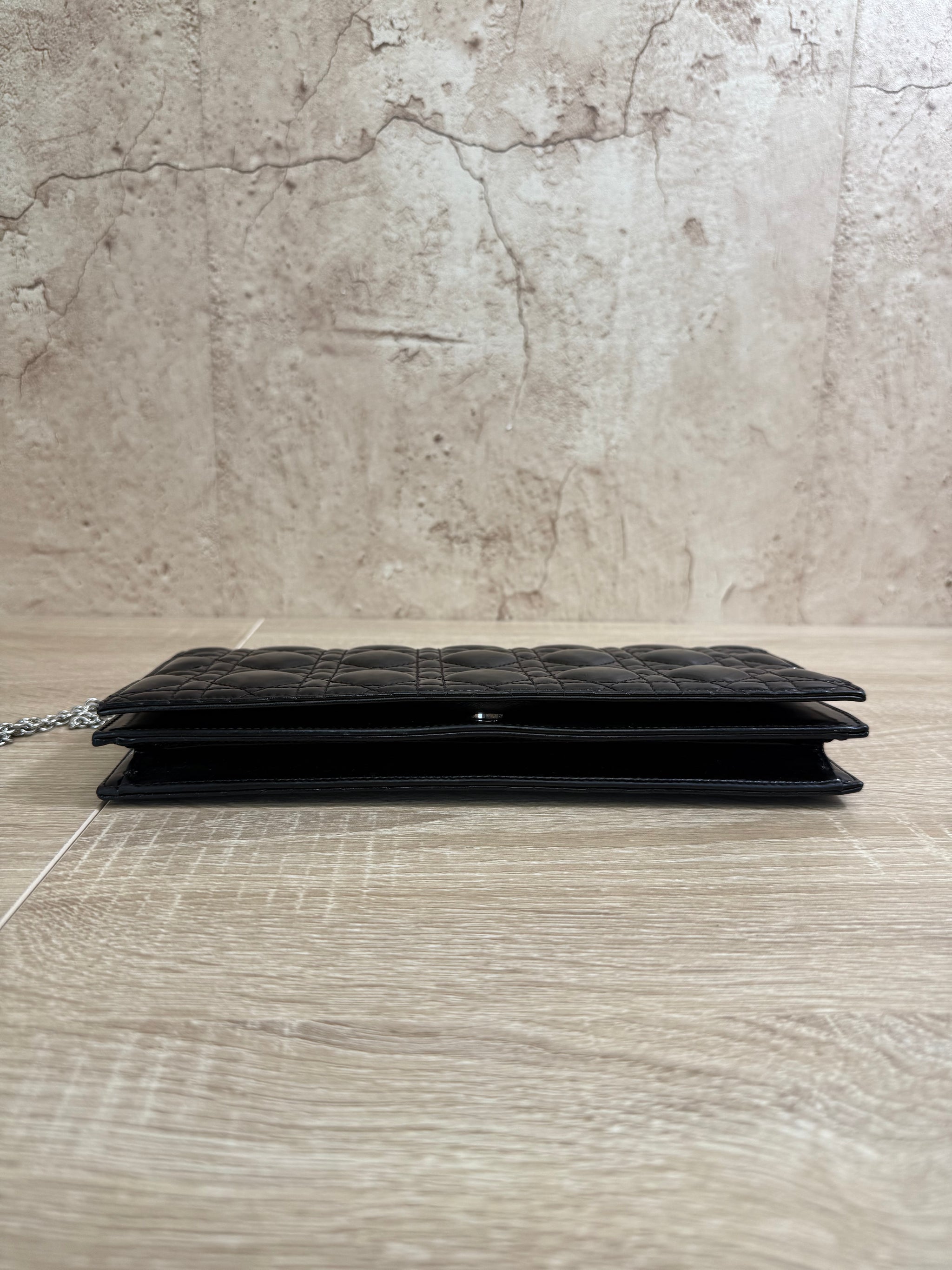 Christian Dior Black Cannage Patent Leather Clutch Pochette Bag