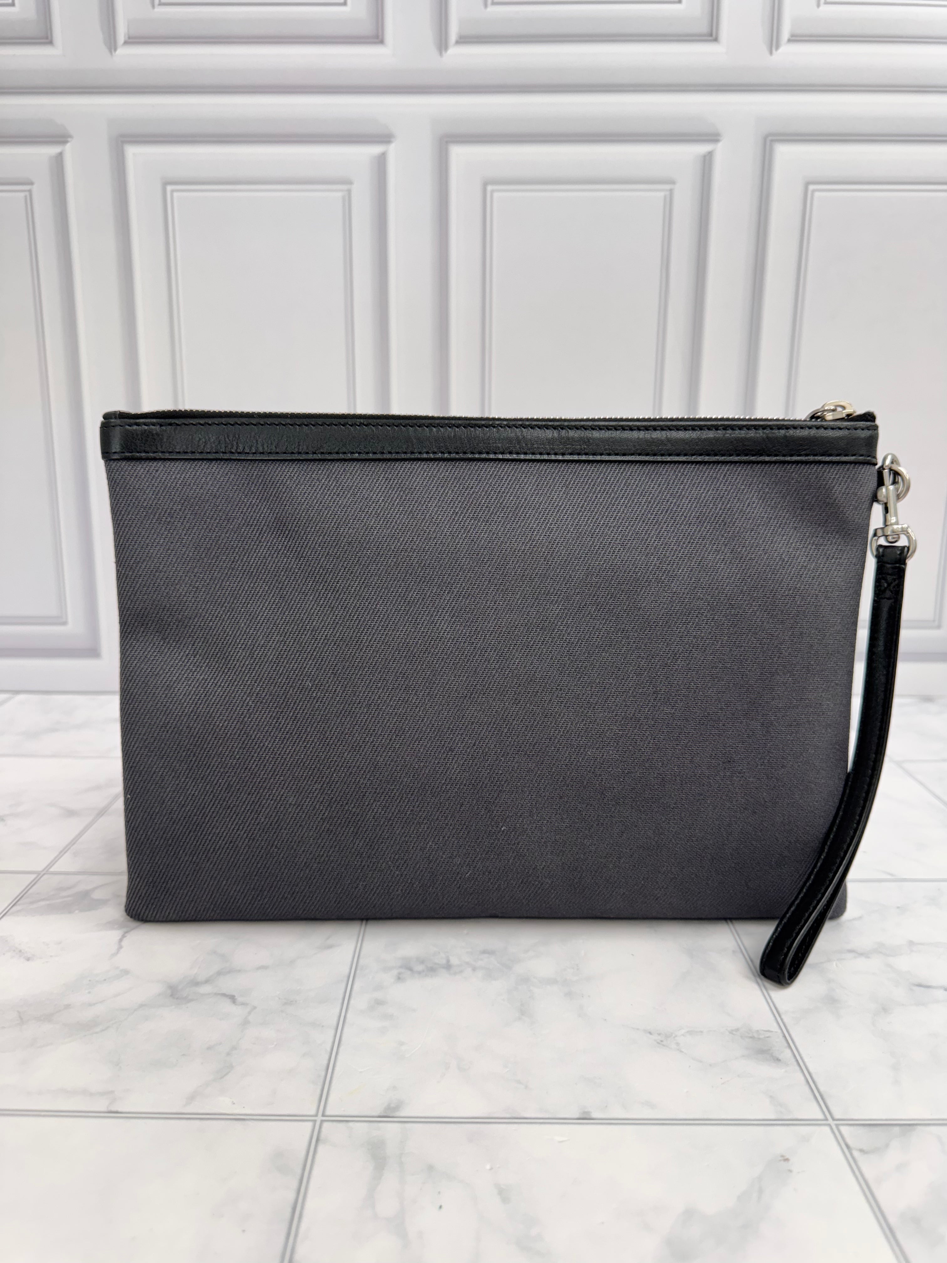 Saint Laurent YSL Dark Grey Canvas Rive Gauche Zipped Pouch