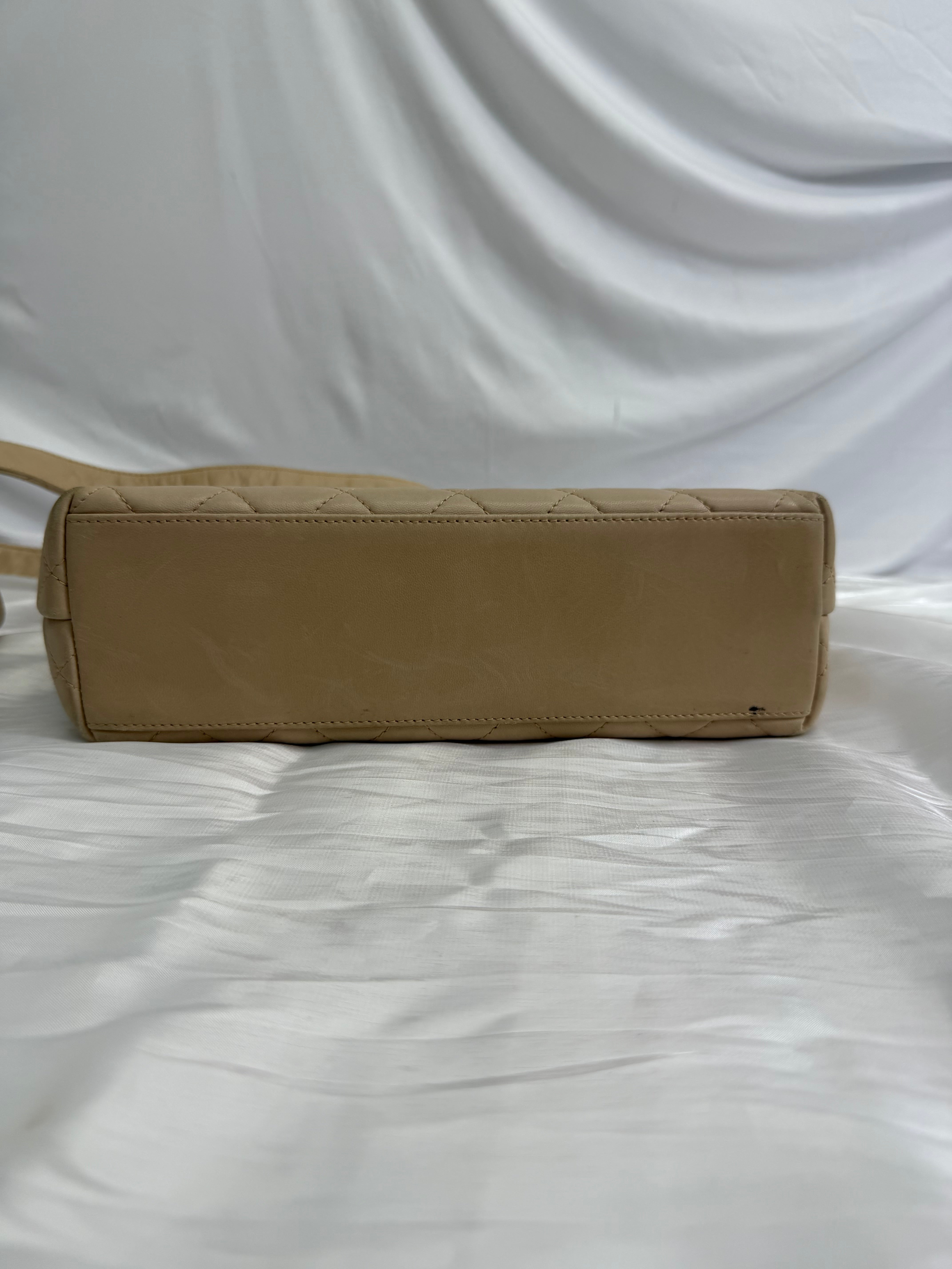 Chanel Beige Quilted Calfskin Top Turn Lock Bag