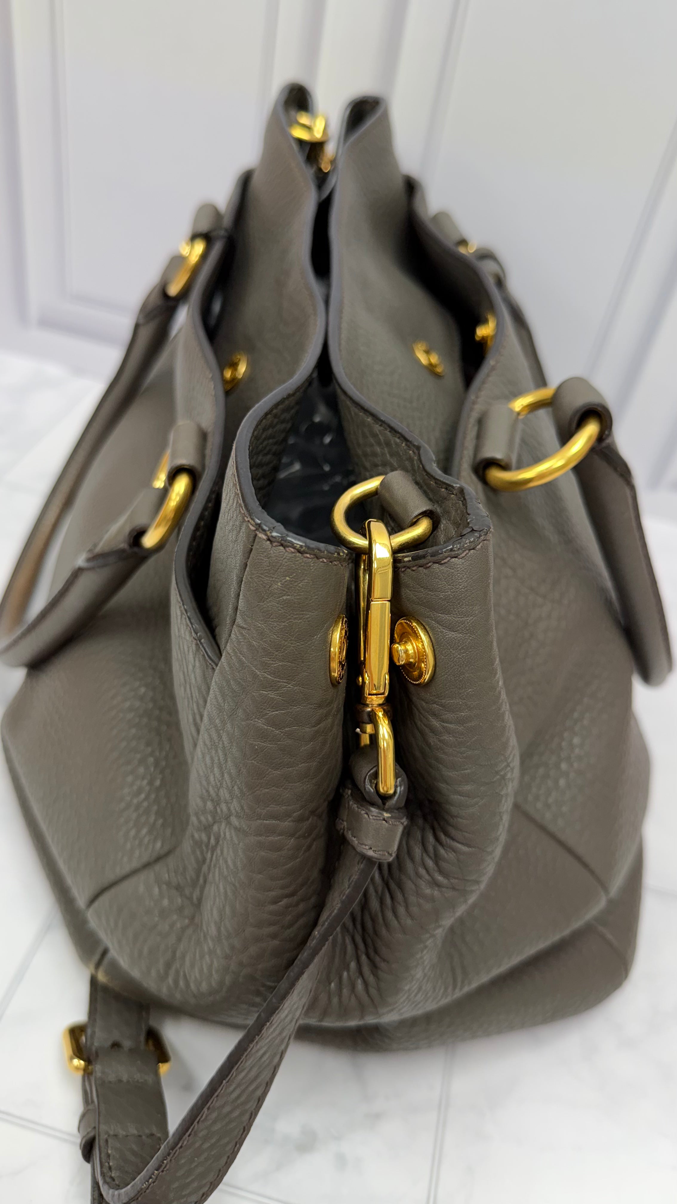 *DONS DROP* Prada Grey Grained Leather Vitello Daino Two-Way Tote Bag
