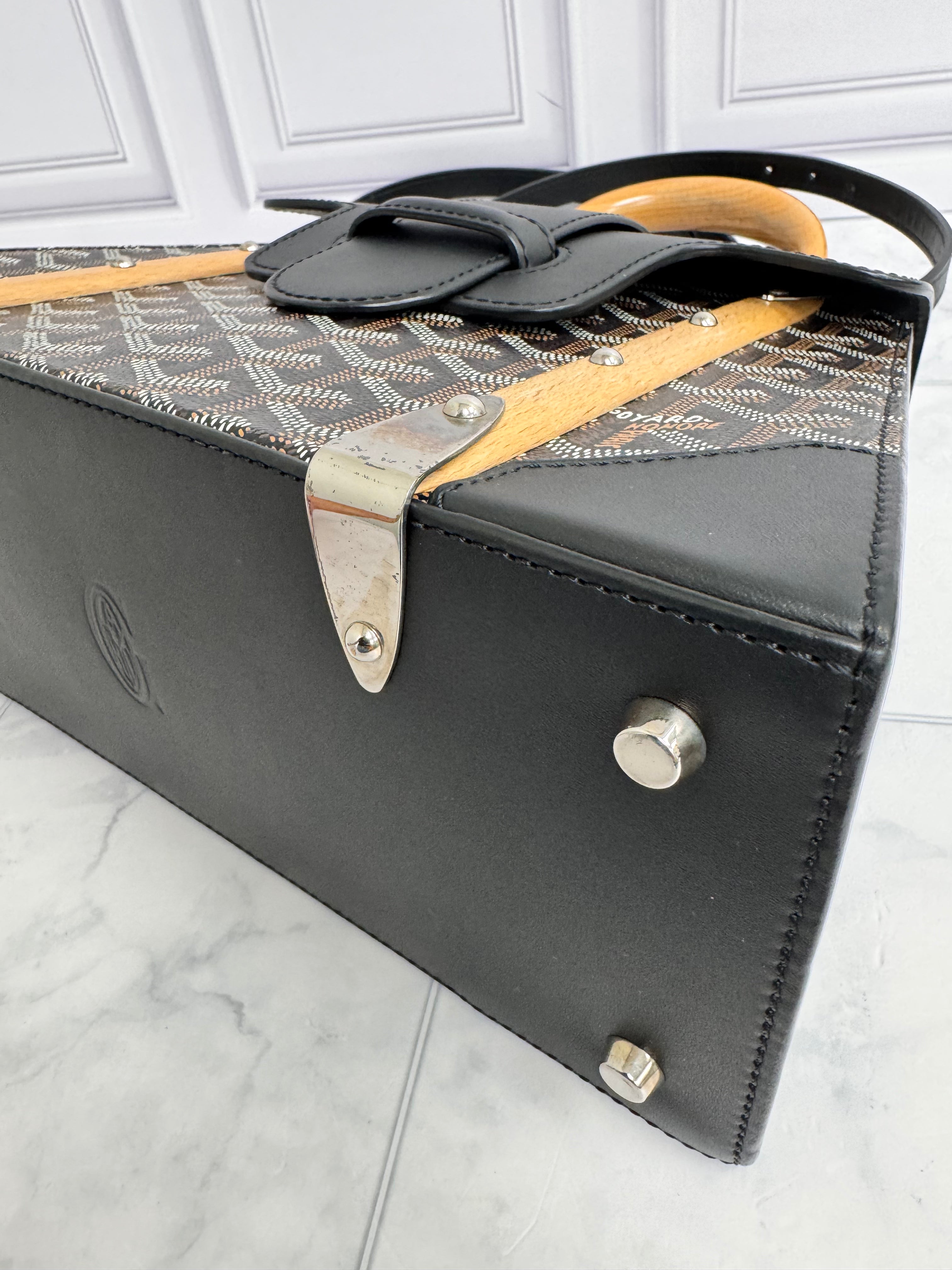 Goyard Black Goyardine Coated Canvas Saigon Structure Top Handle Bag PM