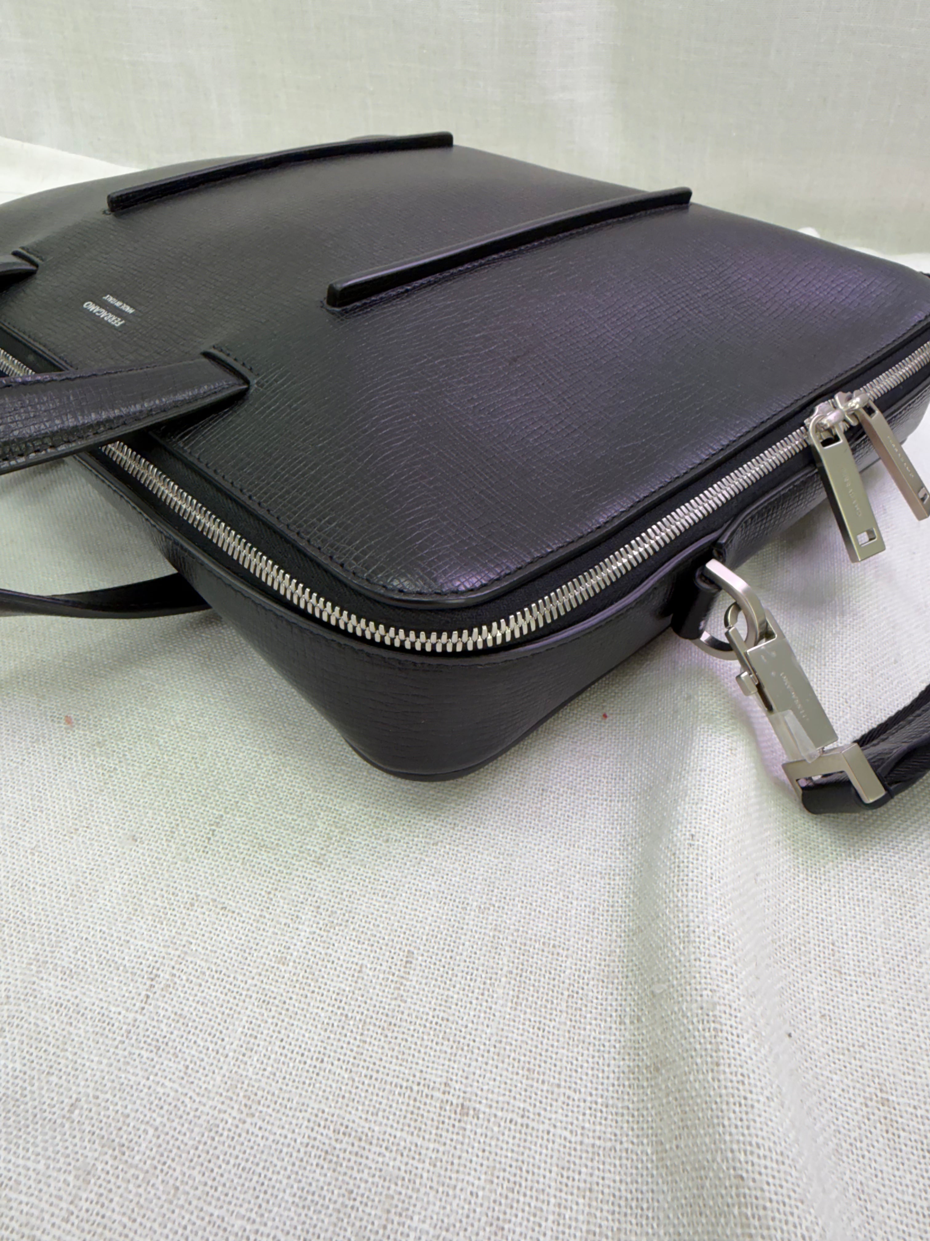 Salvatore Ferragamo Black Hammered Calfskin Briefcase