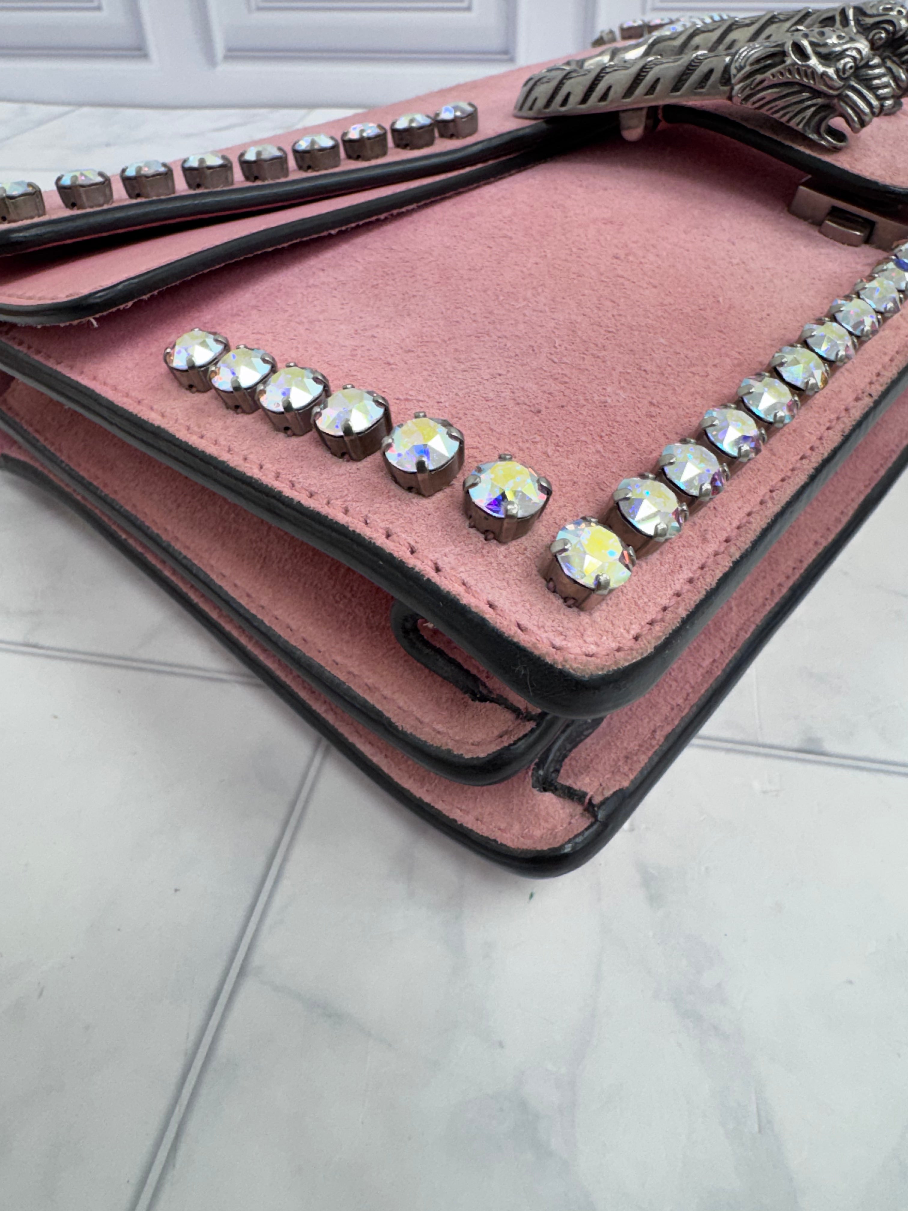 Gucci Pink Suede Crystal Dionysus Small Chain Shoulder Bag