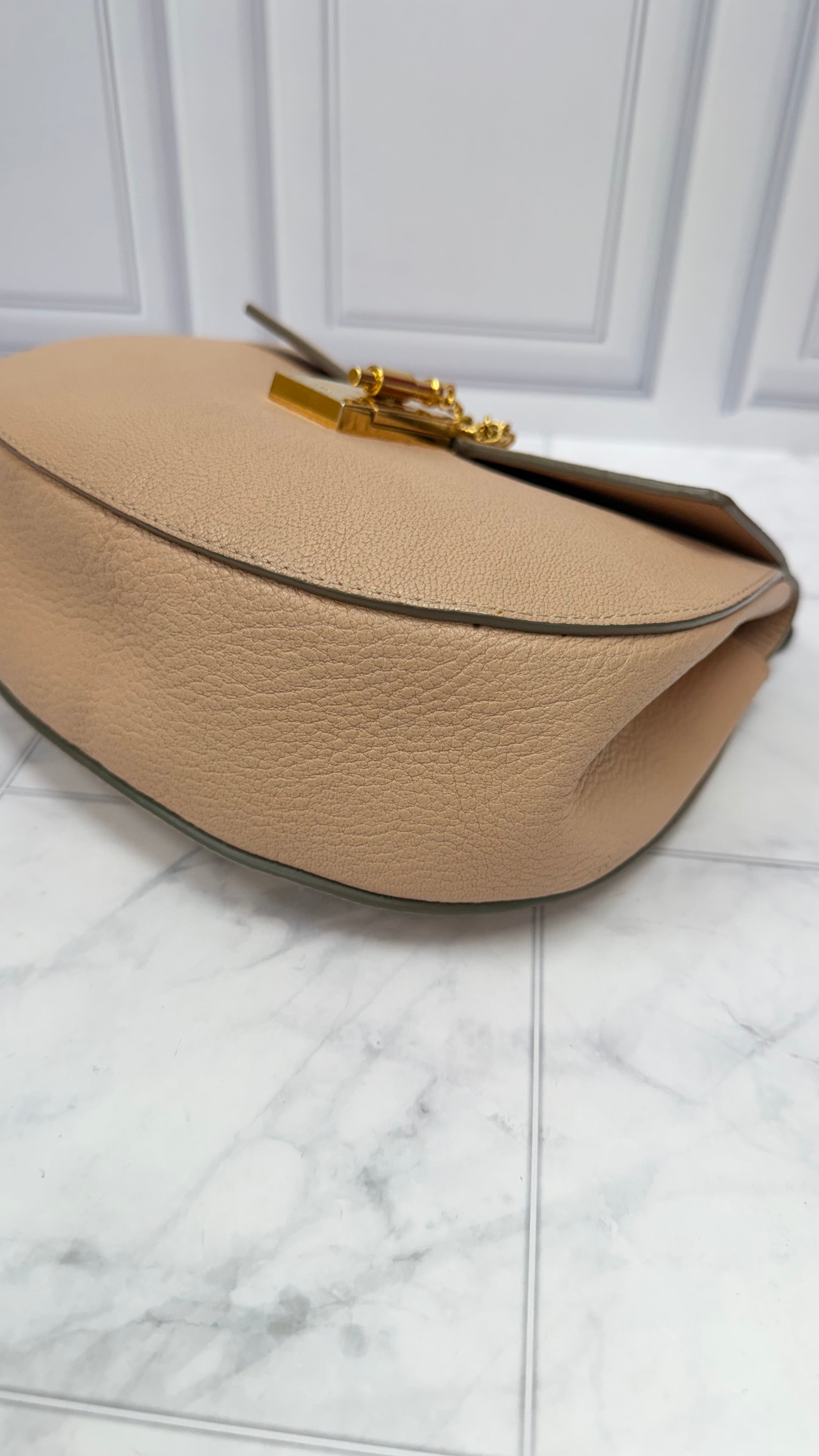 Chloe Dusty Rose Grained Leather Drew Chain Shoulder Bag